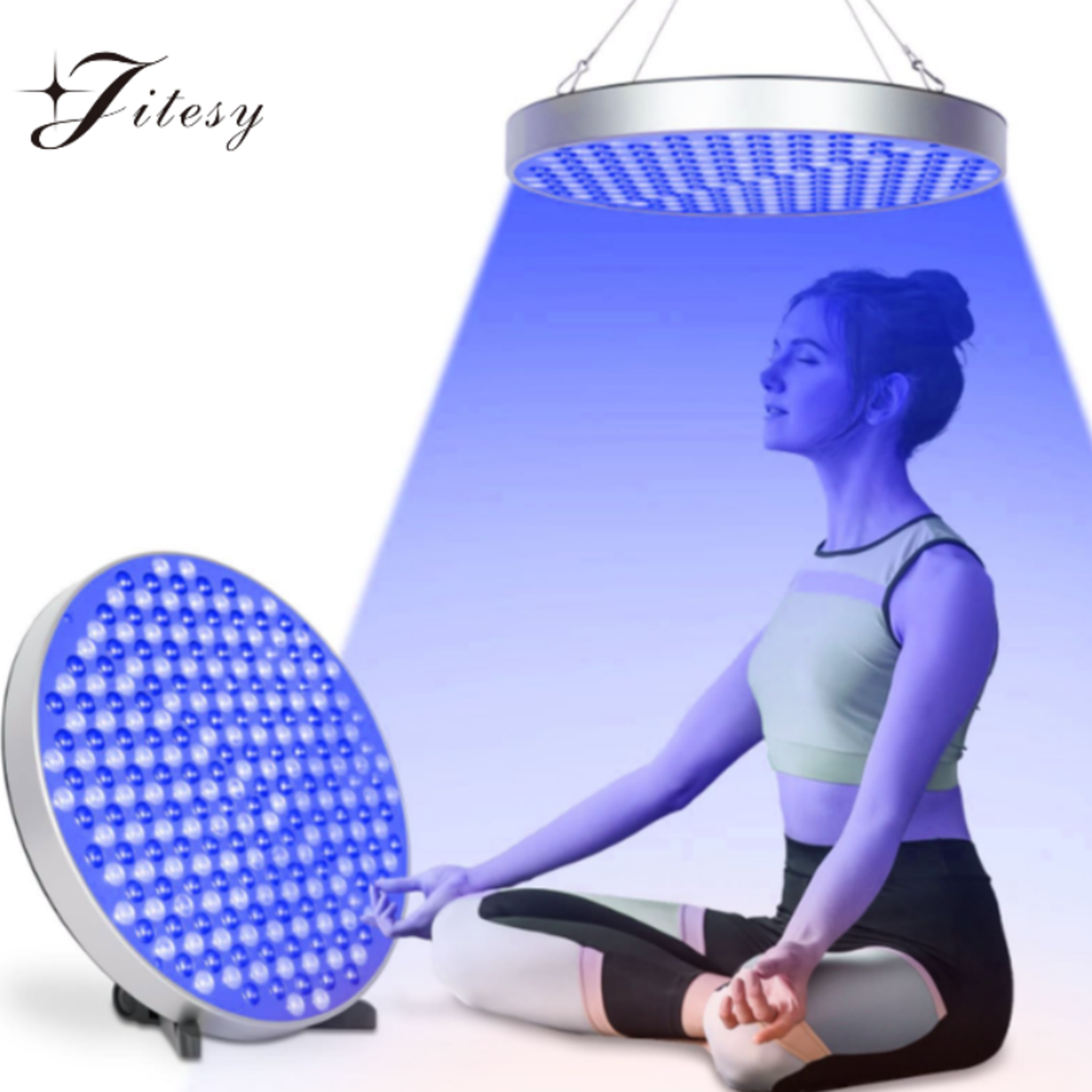 tanning solarium lamp for whole body blue light, round uv tanning lamp, foldable adjustable stand hanging hooks