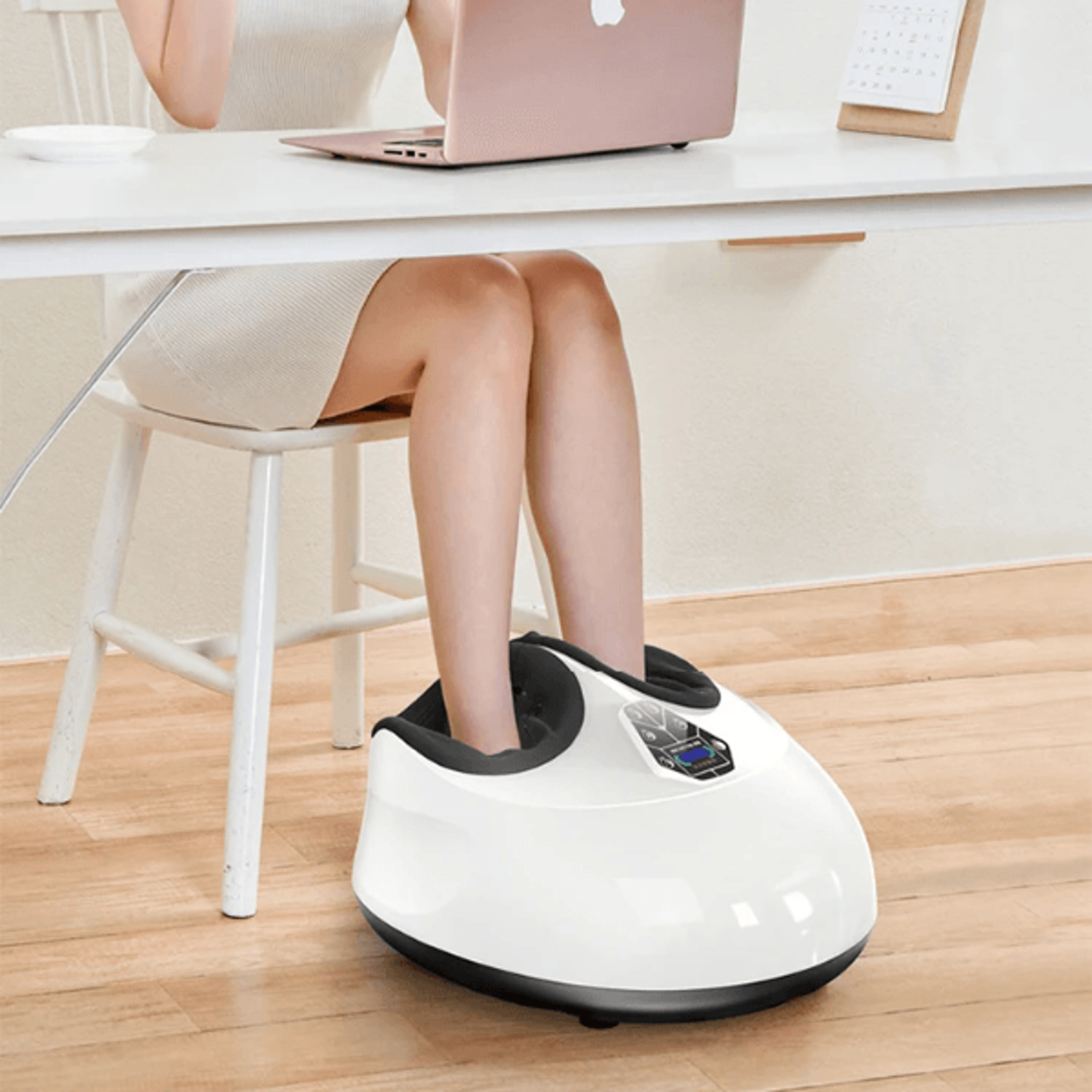 foot massager with vibration, deep kneading, acupressure, heating functions to relieve soreness in legs, feet, calves