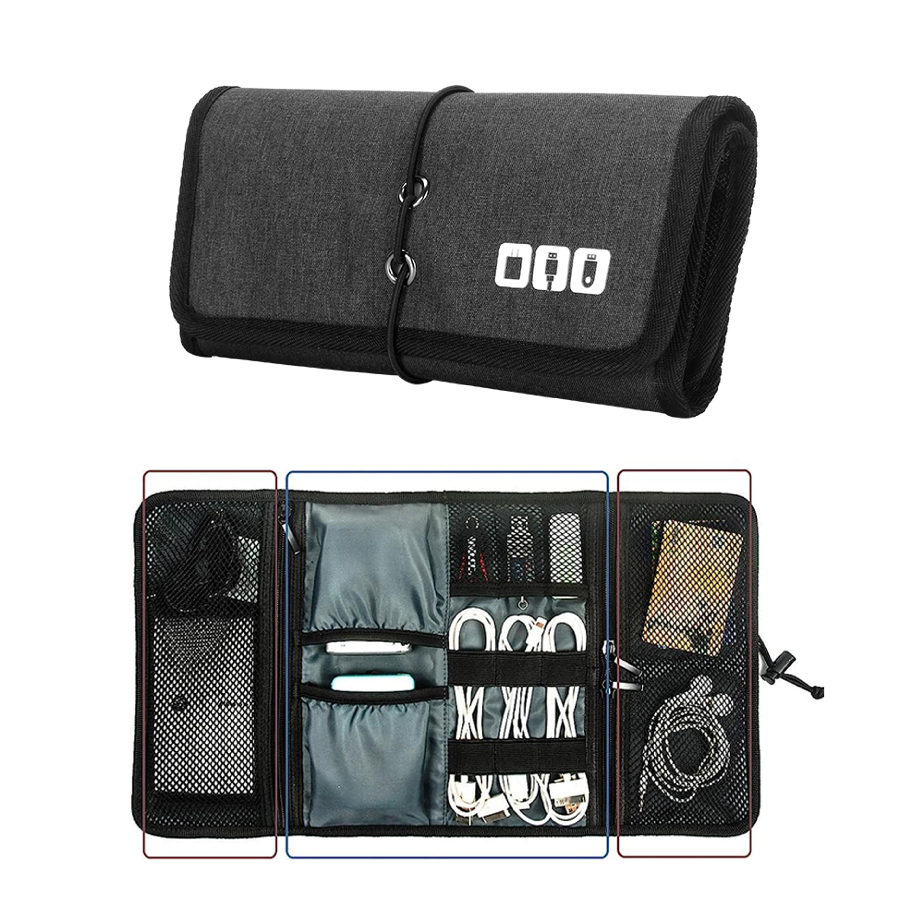 travel cable charger phone accessories bag organizer, electronic organizer cord pouch, roll up tech carrying case