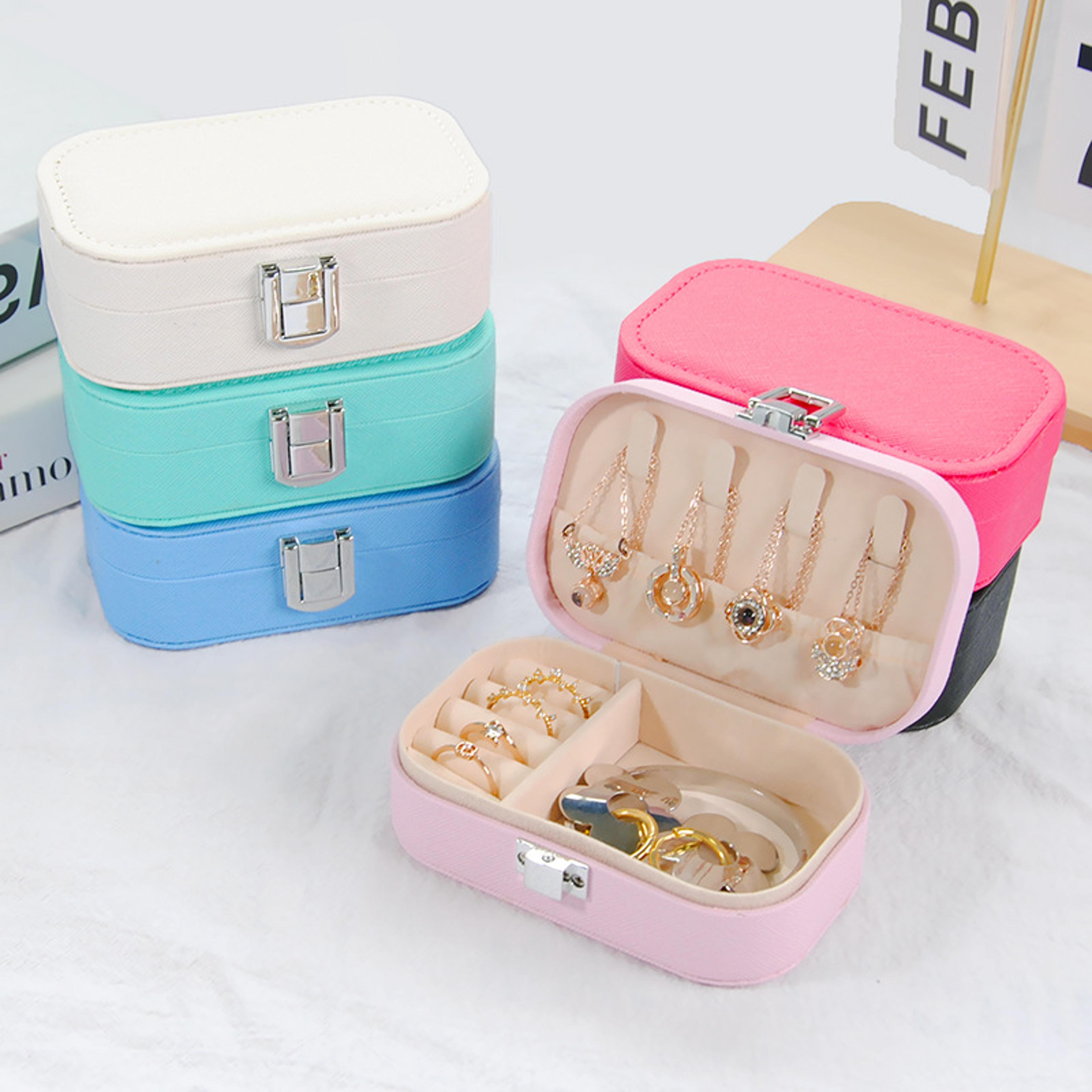 korean portable jewelry storage box, simple snap button earrings organizer, necklace ring travel jewelry case