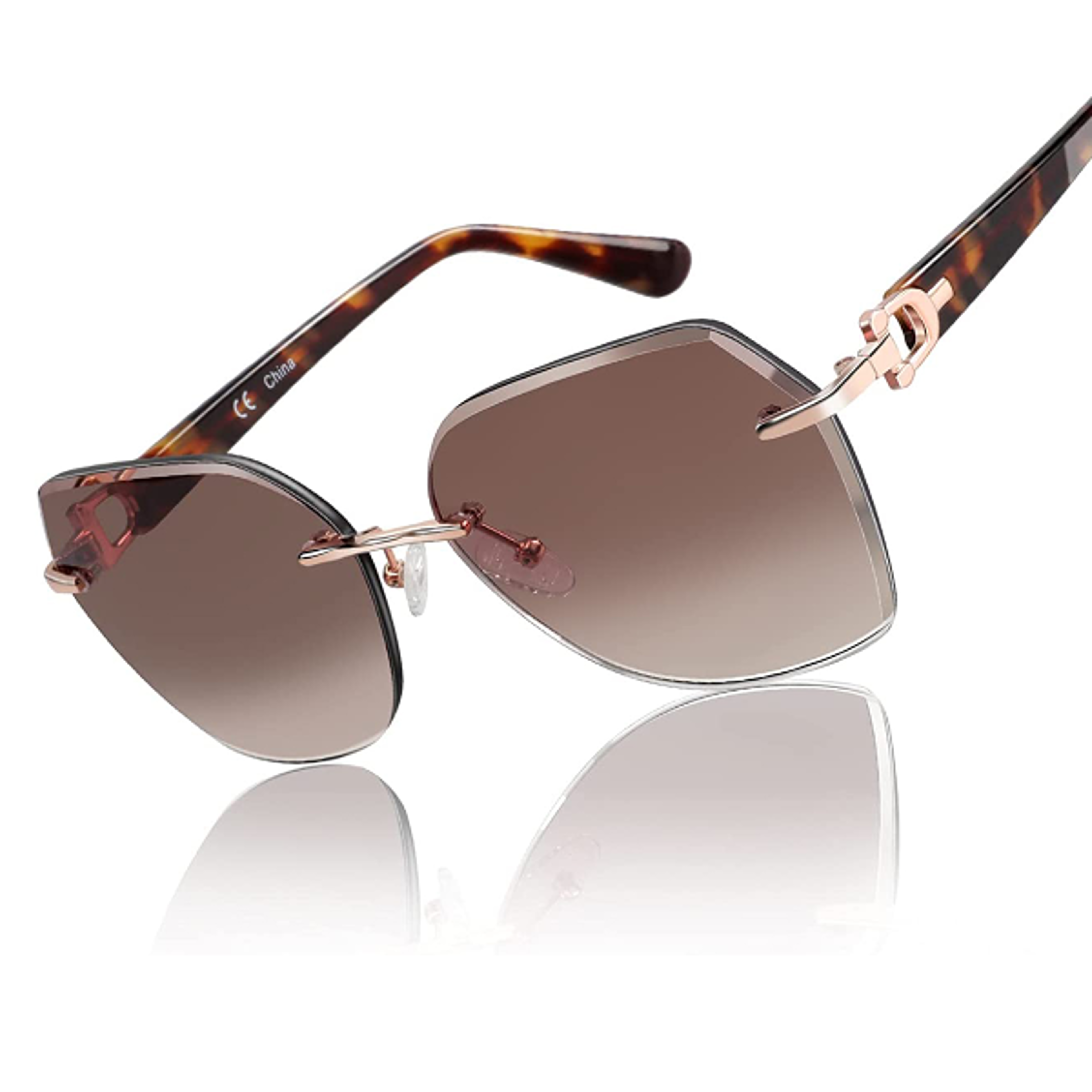 oversized rimless sunglasses for women with gradient butterfly protection