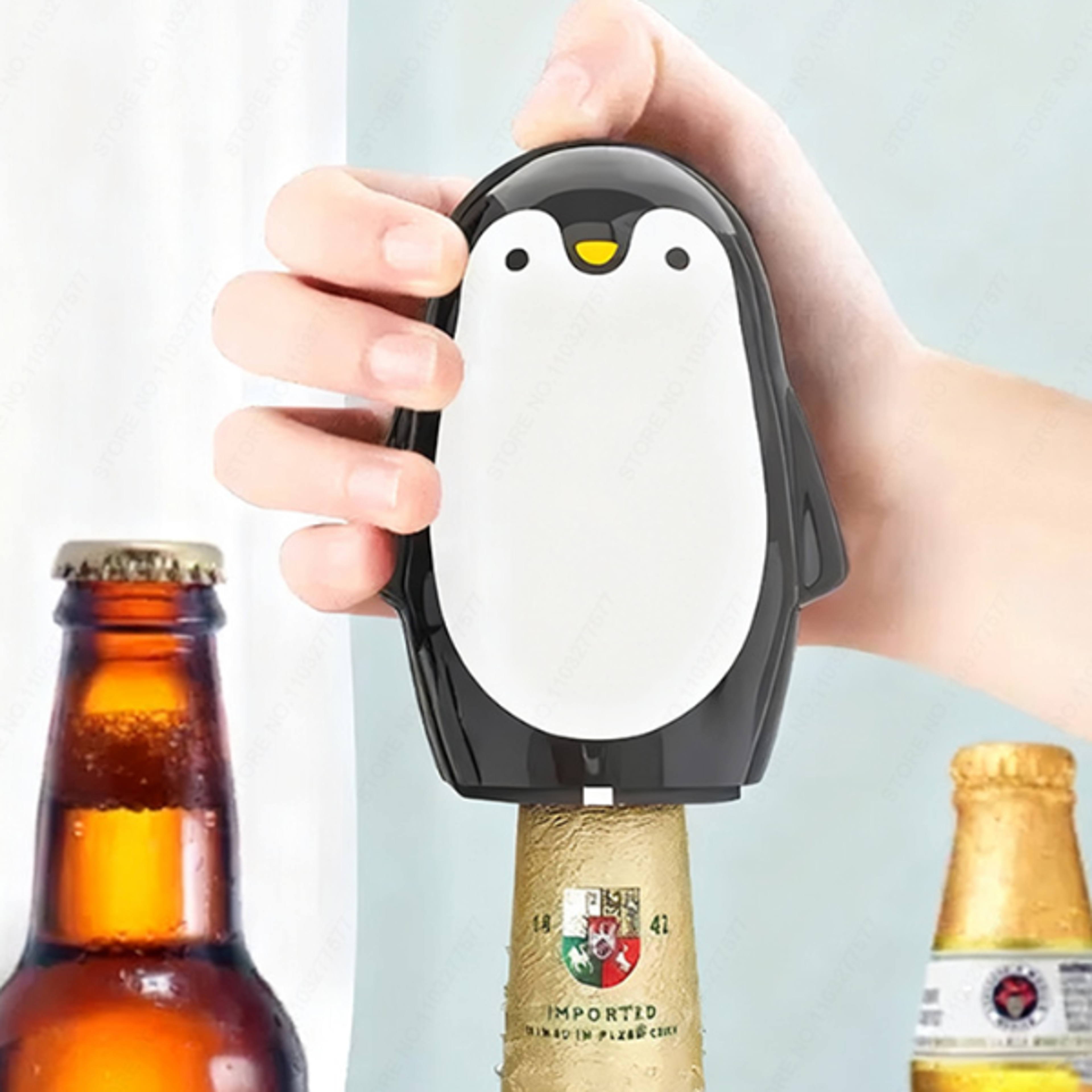 penguin automatic magnetic bottle opener with cap catcher for beer & soda bottles