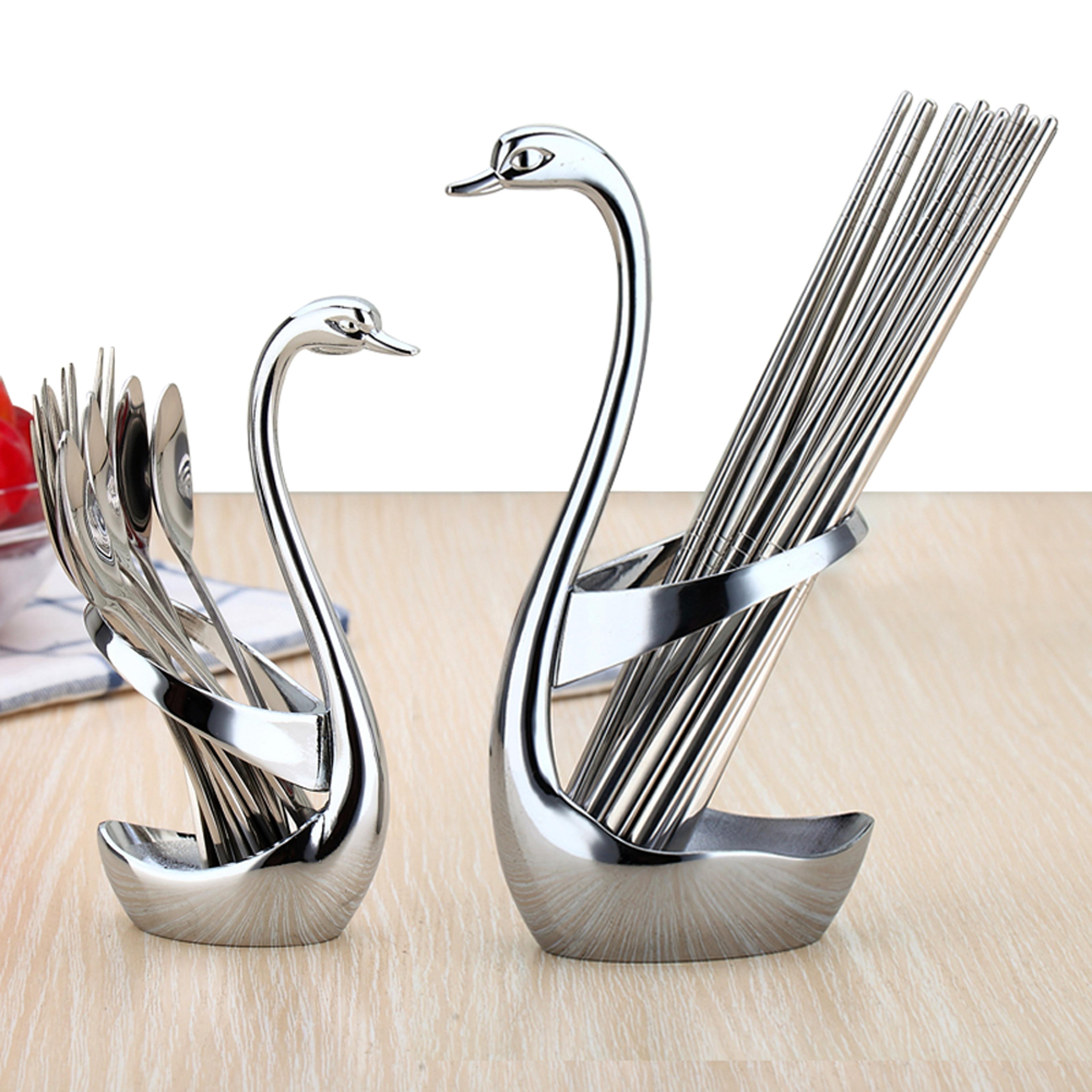 Elegant Swan Cutlery Holder Zinc Alloy Tableware Organizer For Stylish Dining 5