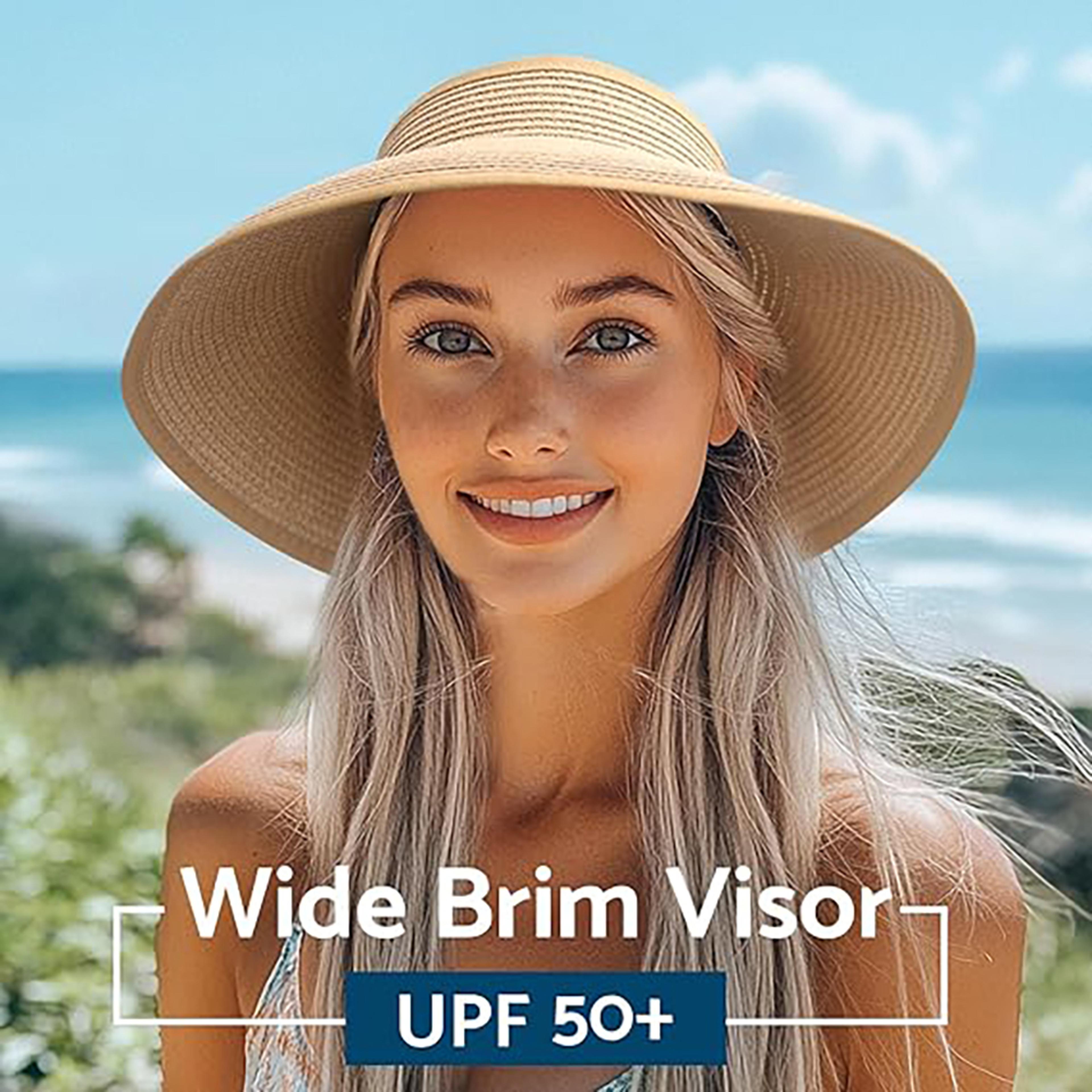 Womens Sun Hat Wide Brim Beach Visor Packable Foldable Ponytail Travel Hat 4