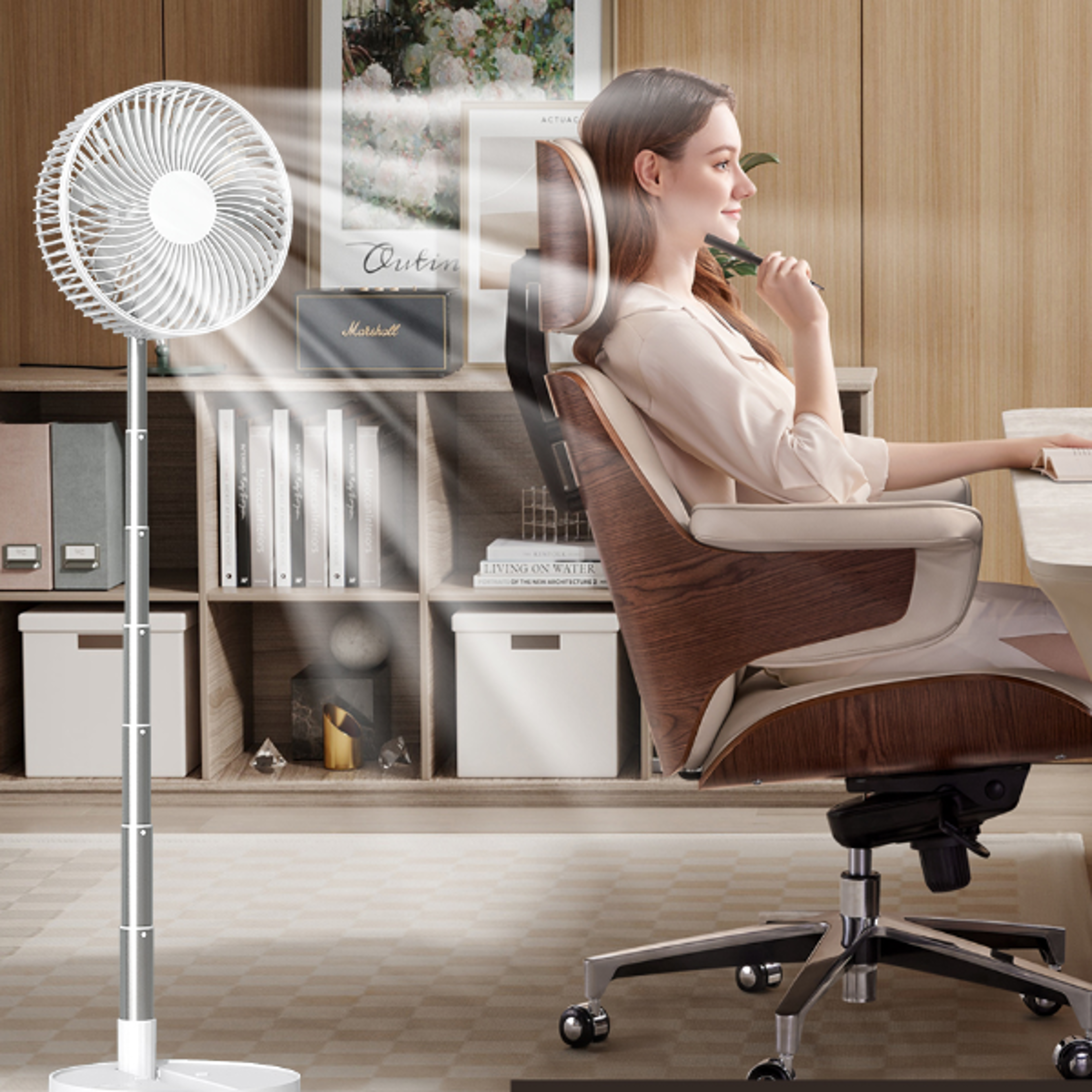 portable rechargeable fan with foldable stand, usb desk fan, speeds & timer