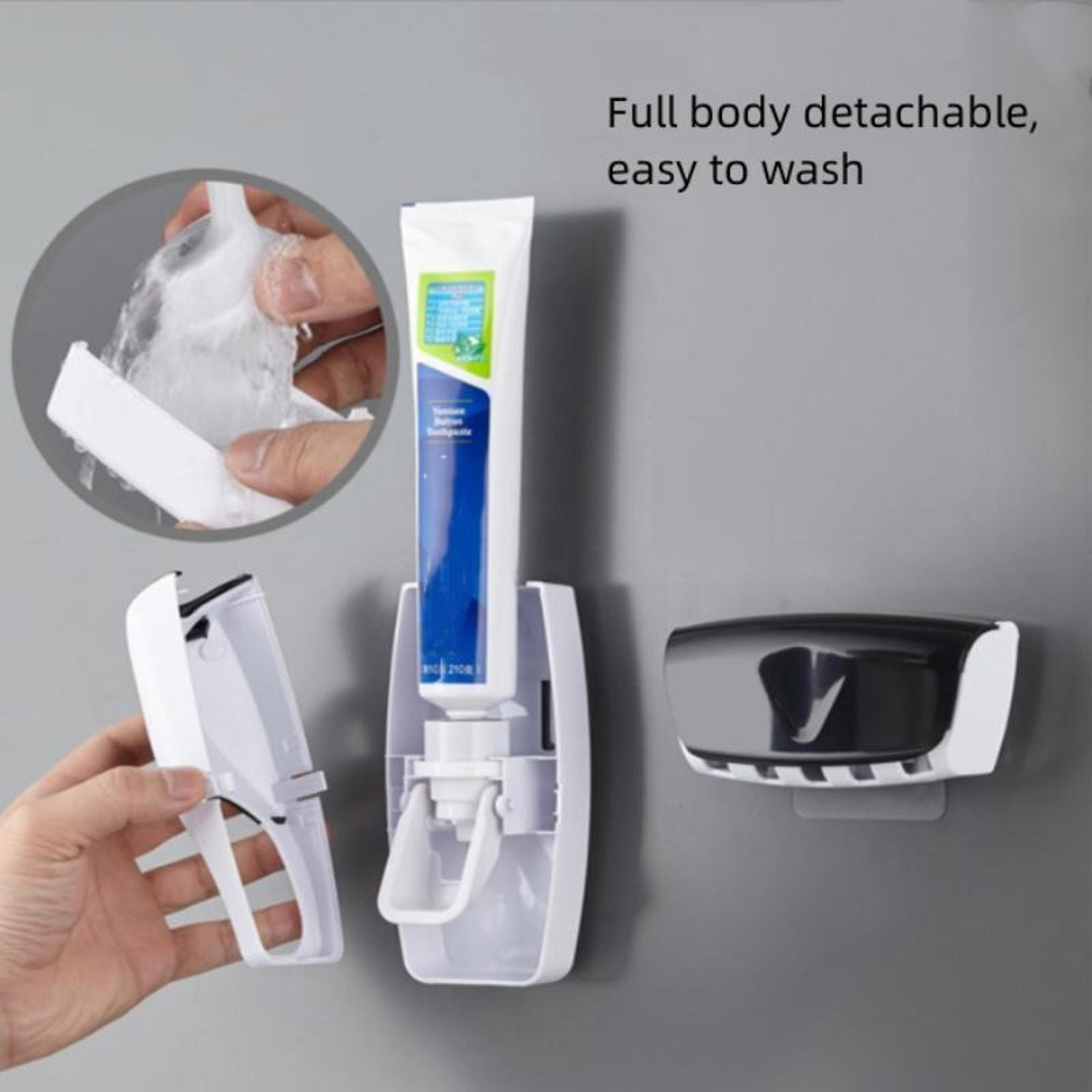 Space Saving Wall Mounted Toothbrush Holder With Automatic Toothpaste Dispenser And Cup Organizer 1