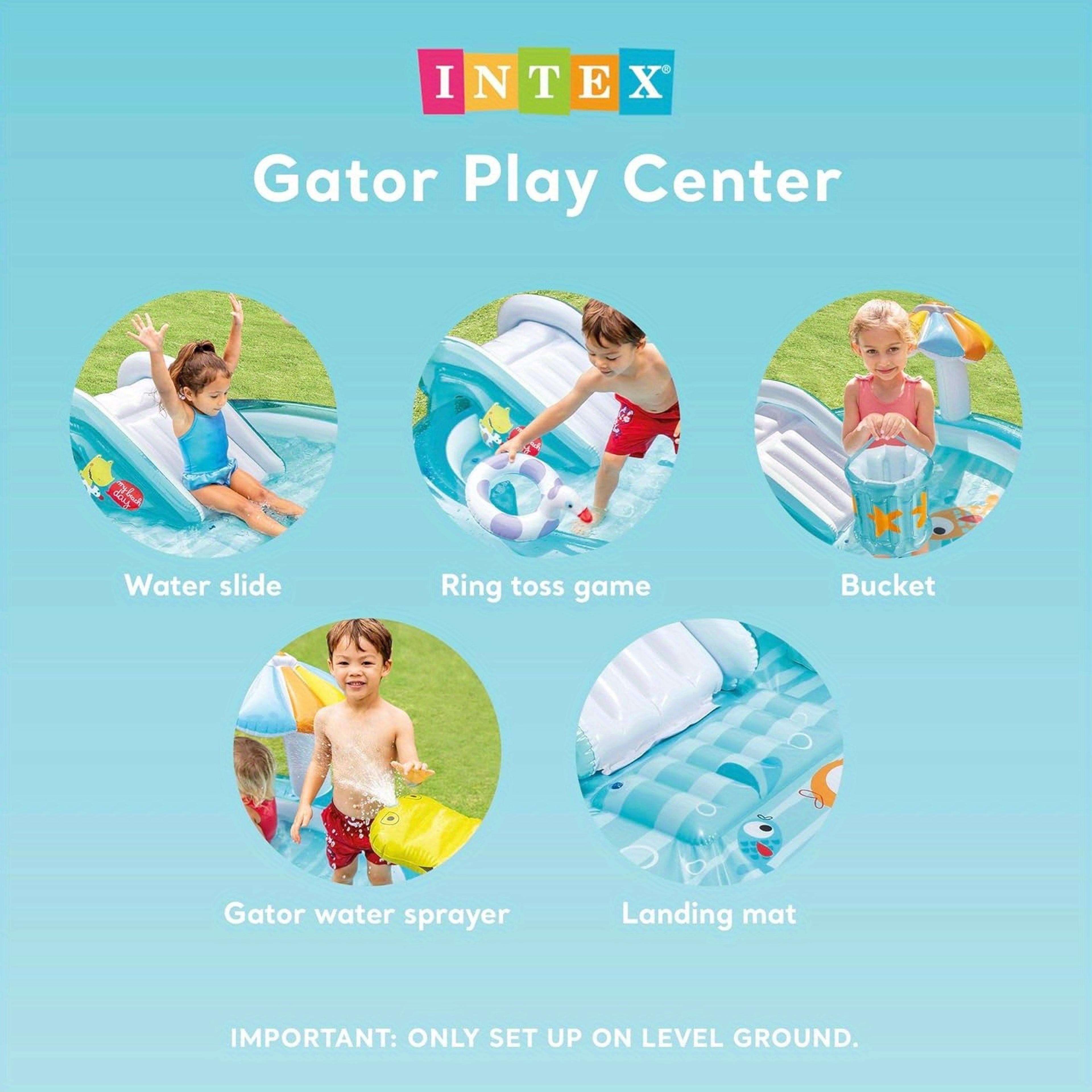 Crocodile Inflatable Kiddie Pool With Slide  Fishing Game Water Play Center 1