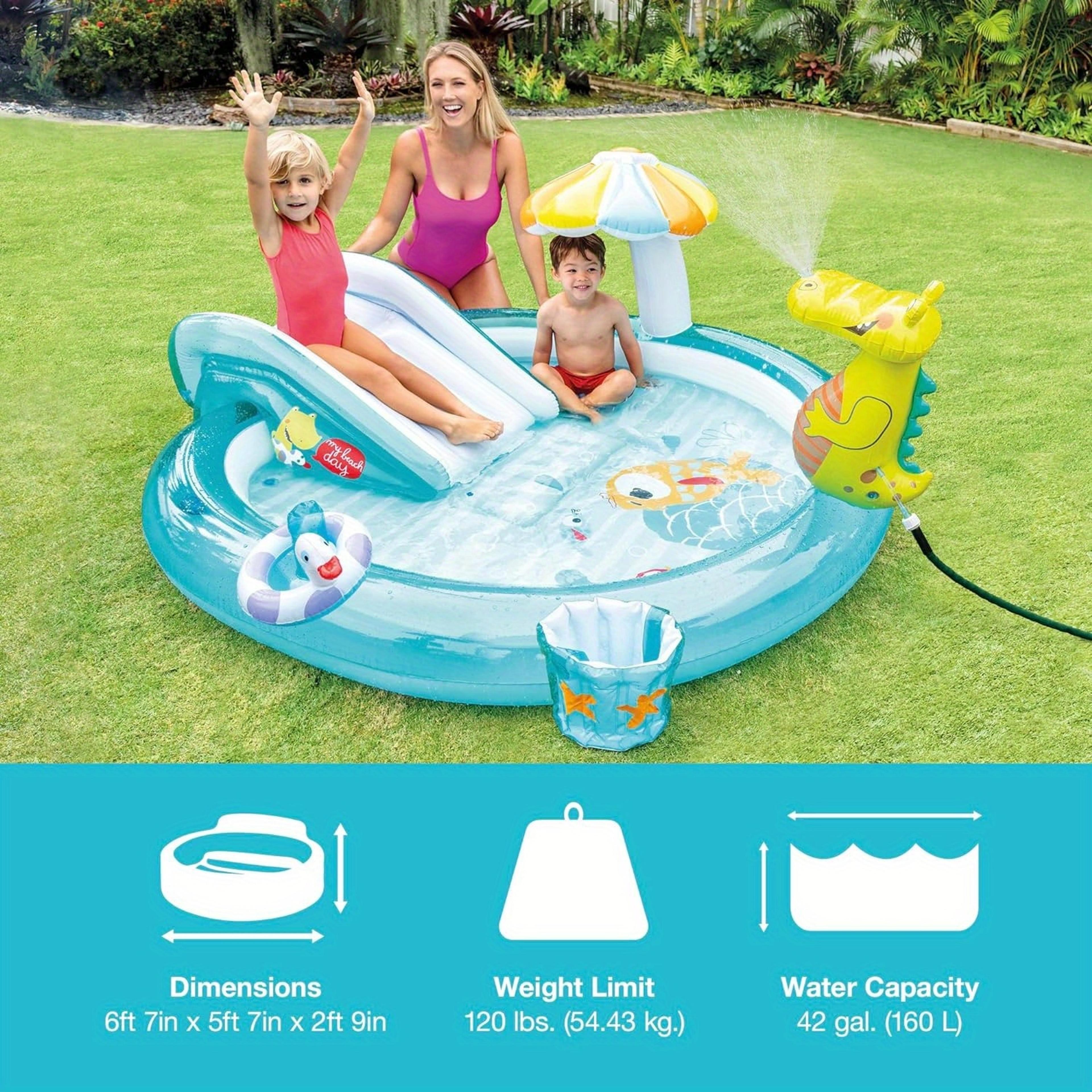 Crocodile Inflatable Kiddie Pool With Slide  Fishing Game Water Play Center 2