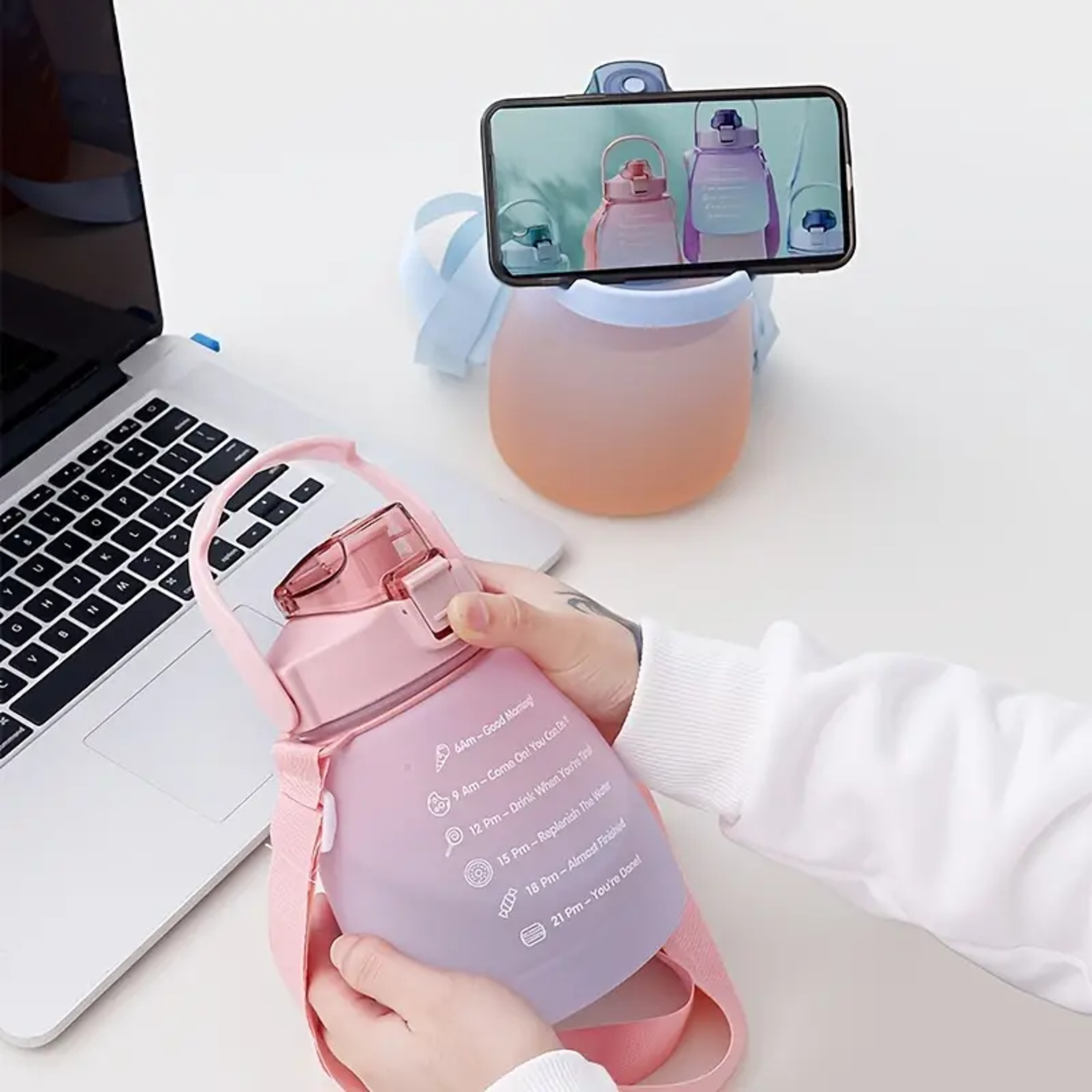 cute water bottle with straw gradient sports travel bottle