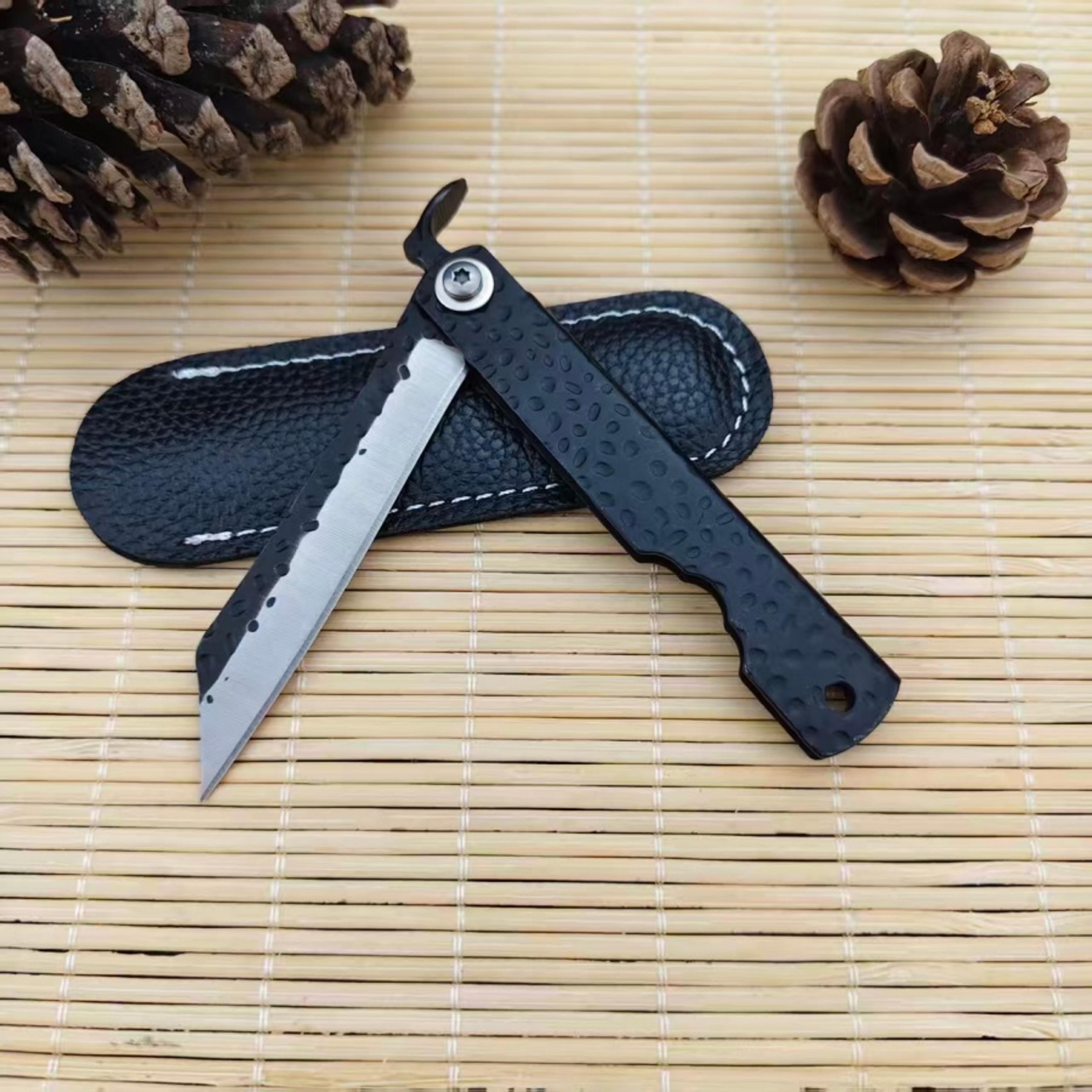 Portable EDC Folding Pocket Knife With Leather Case For Camping  Everyday Carry 4