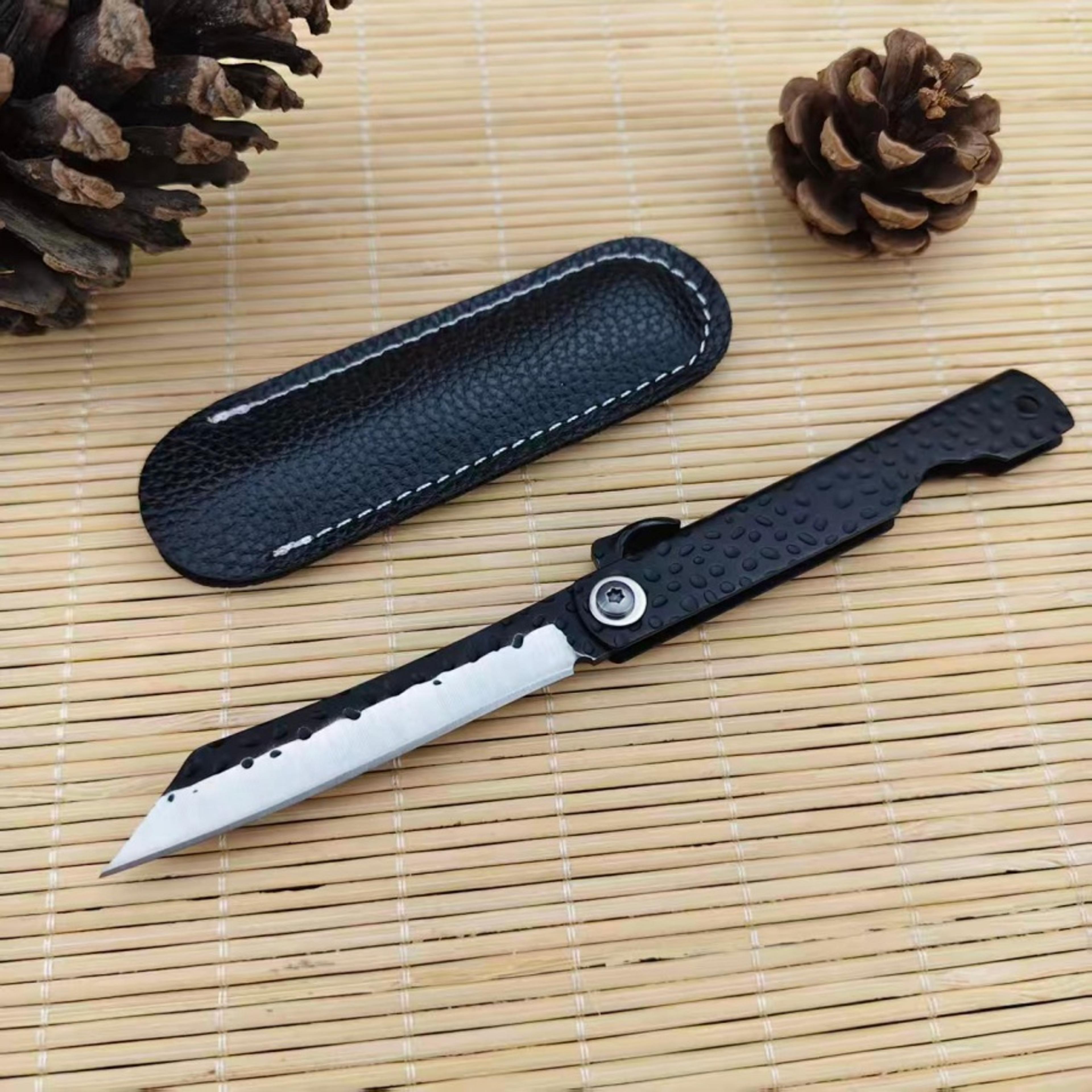 Portable EDC Folding Pocket Knife With Leather Case For Camping  Everyday Carry 5