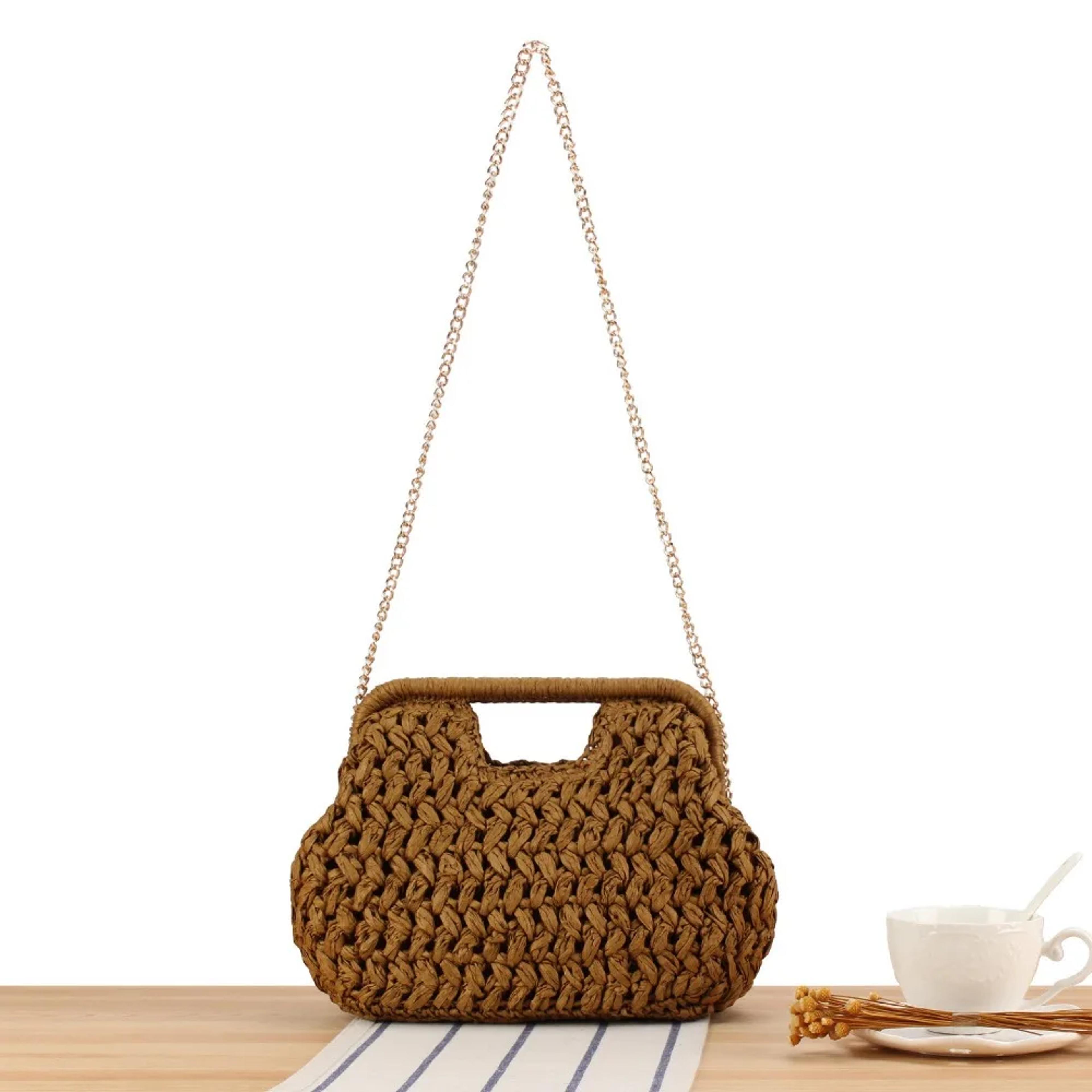 Sunlit Woven Clutch Bag Large Capacity Straw Beach Handbag For Women 9