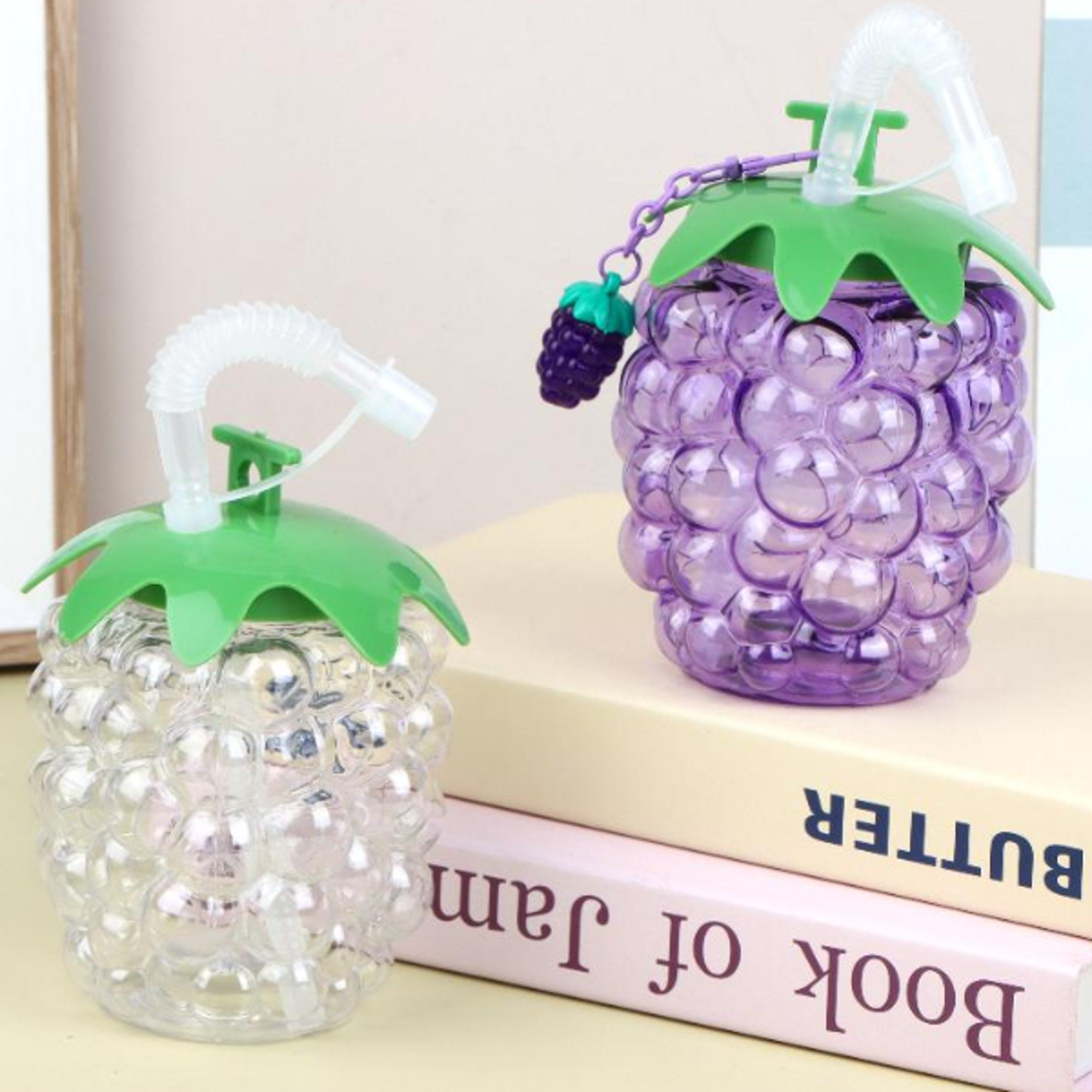 cute grape water bottle with straw portable fruit shaped drink cup for kids, travel & summer fun