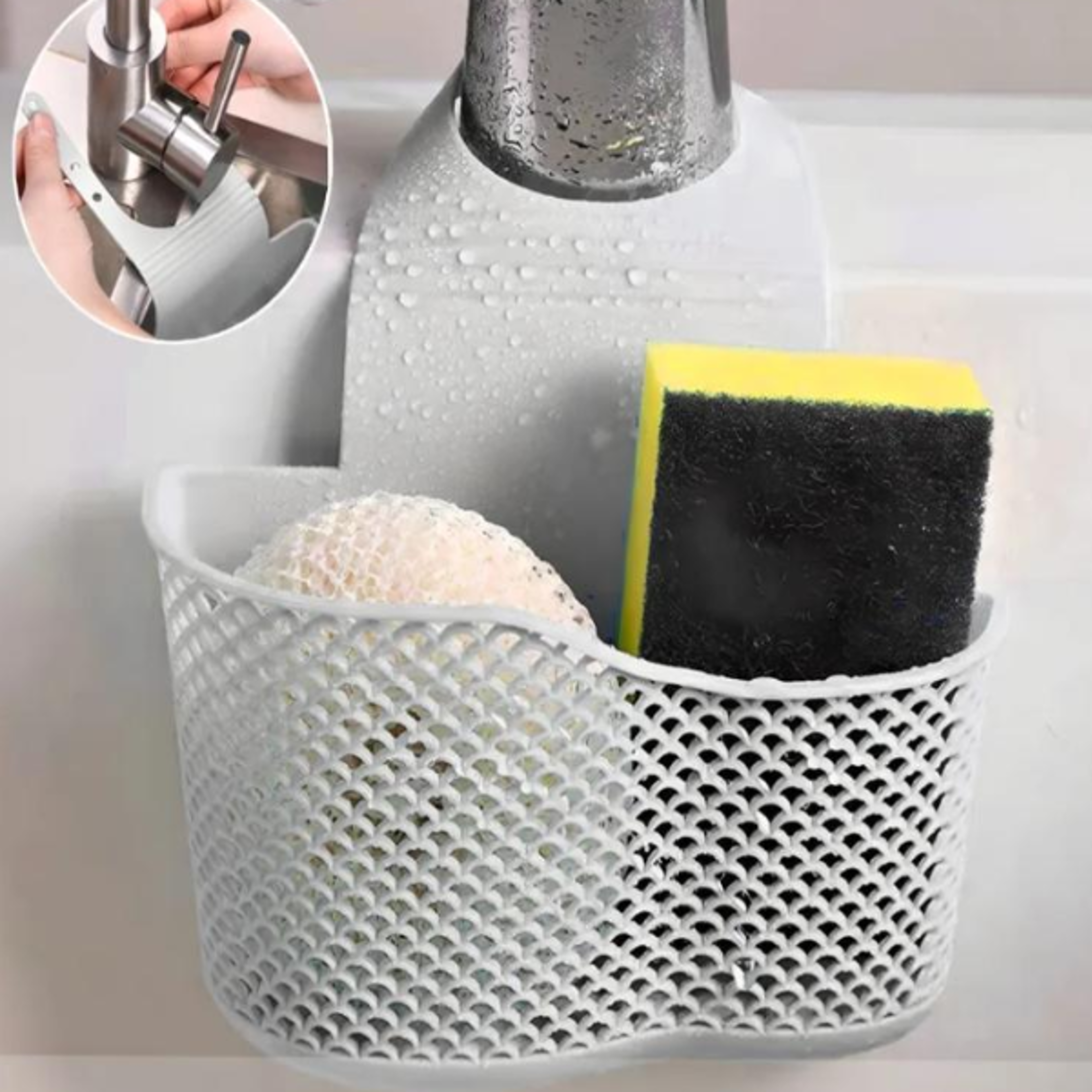 adjustable sink sponge holder kitchen sink organizer with drain basket & faucet rack