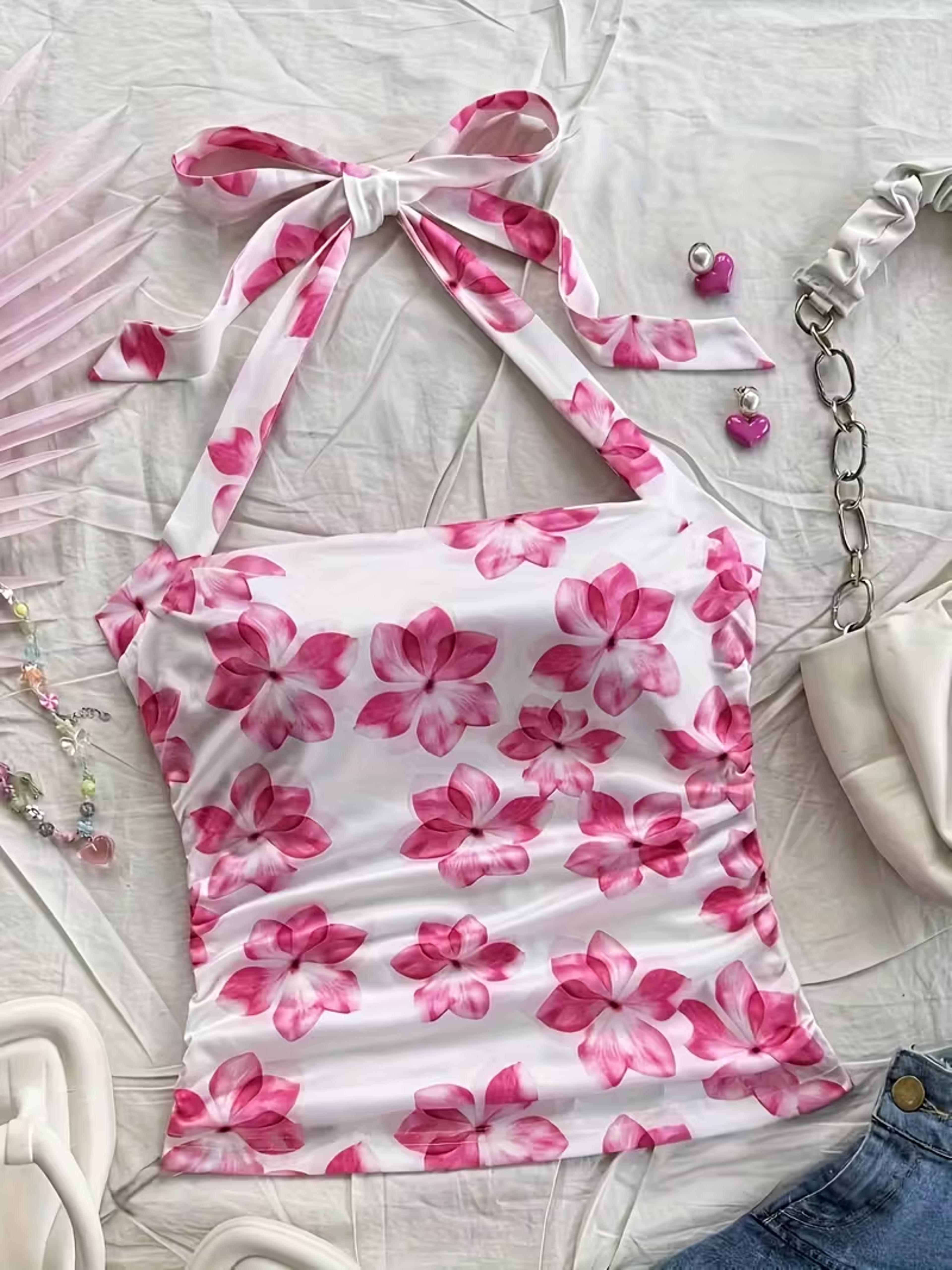 Pink Floral Camisole Womens Summer Top Sleeveless Vacation Tank Top 5