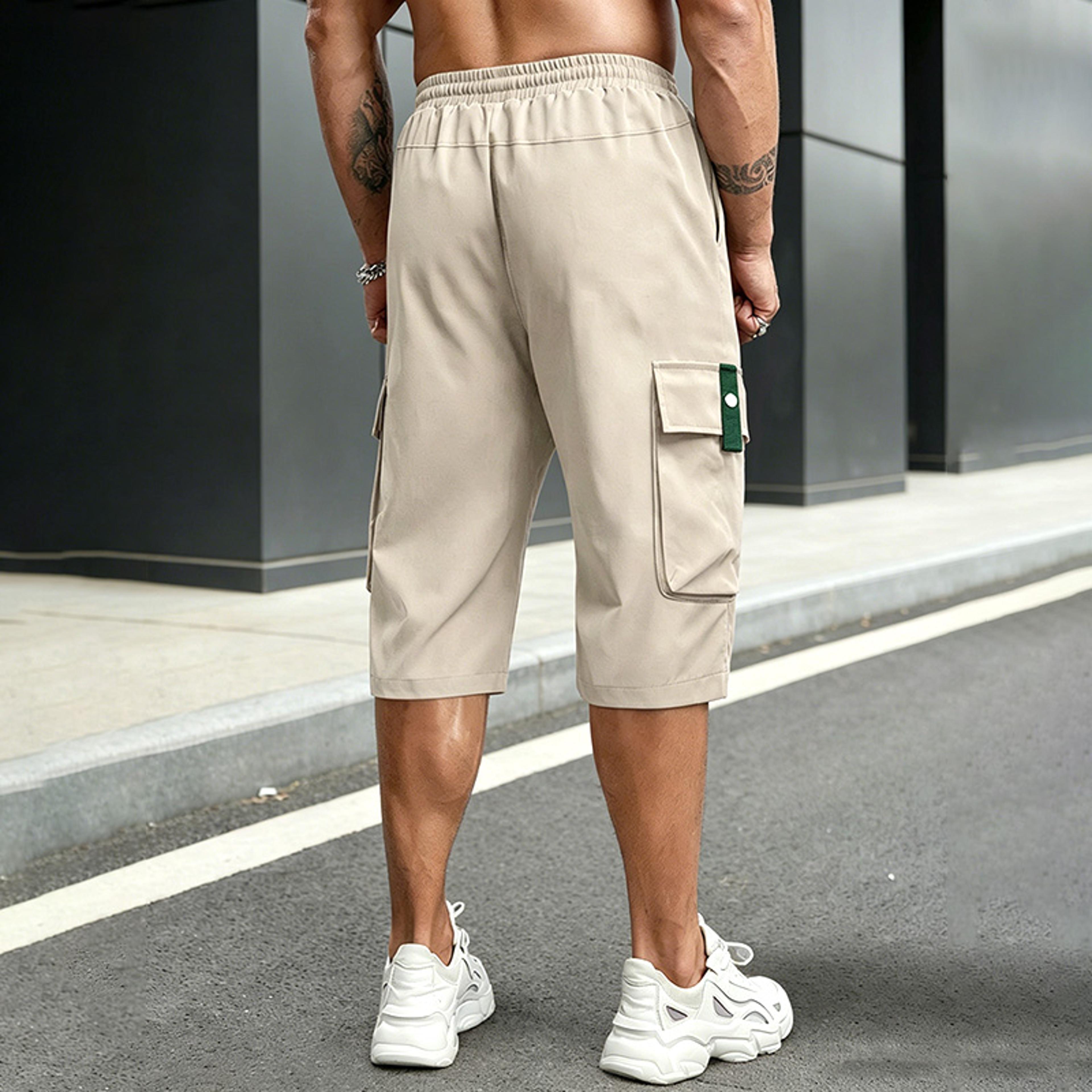 Mens Cargo Shorts With Multi Pockets Elastic Drawstring Waist For Outdoor Beach  Everyday Wear 1
