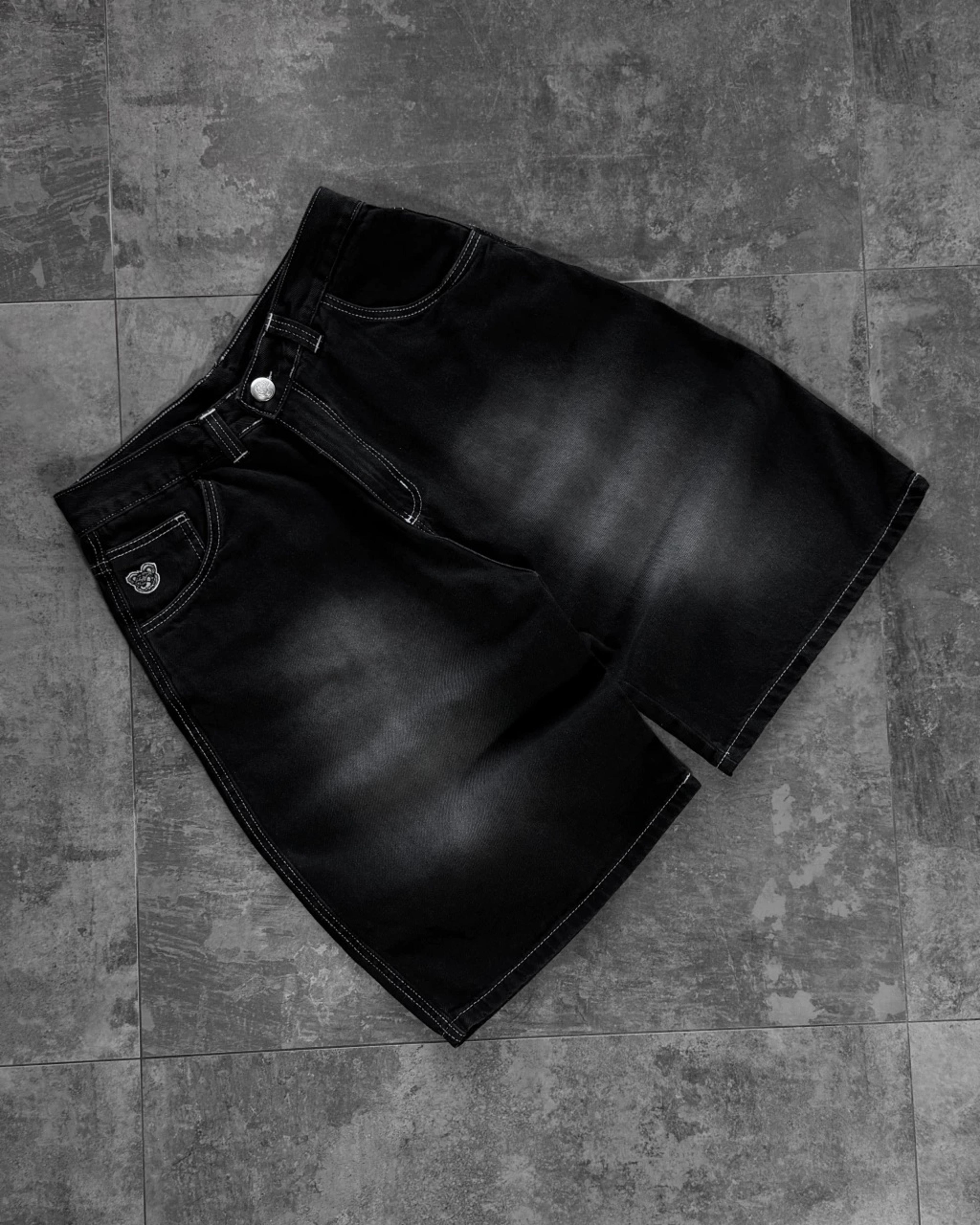 Urban Fade Baggy Denim Jorts For Men Black Washed Streetwear Hip Hop Shorts 1