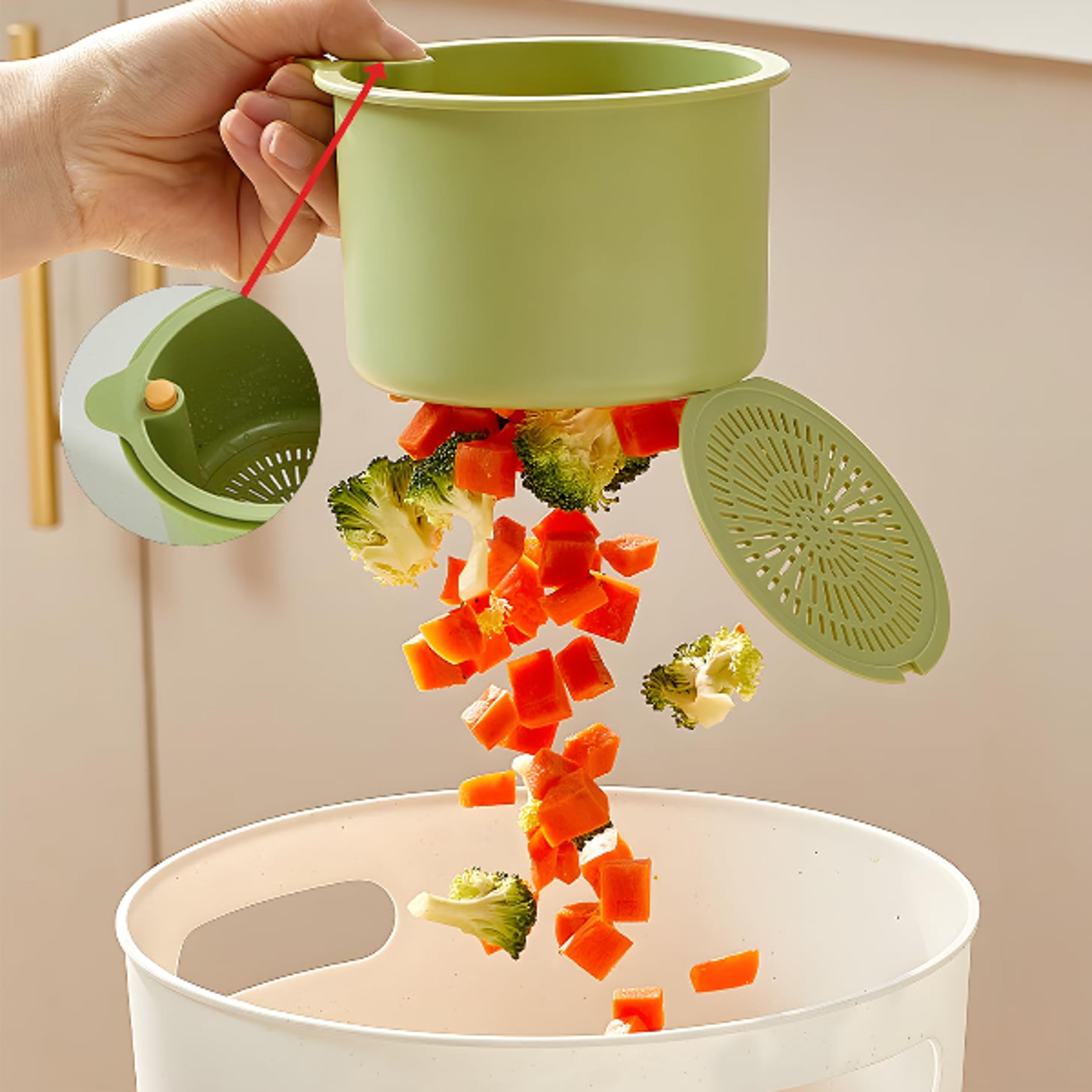 self cleaning kitchen sink strainer basket with automatic dump food waste catcher & drain filter
