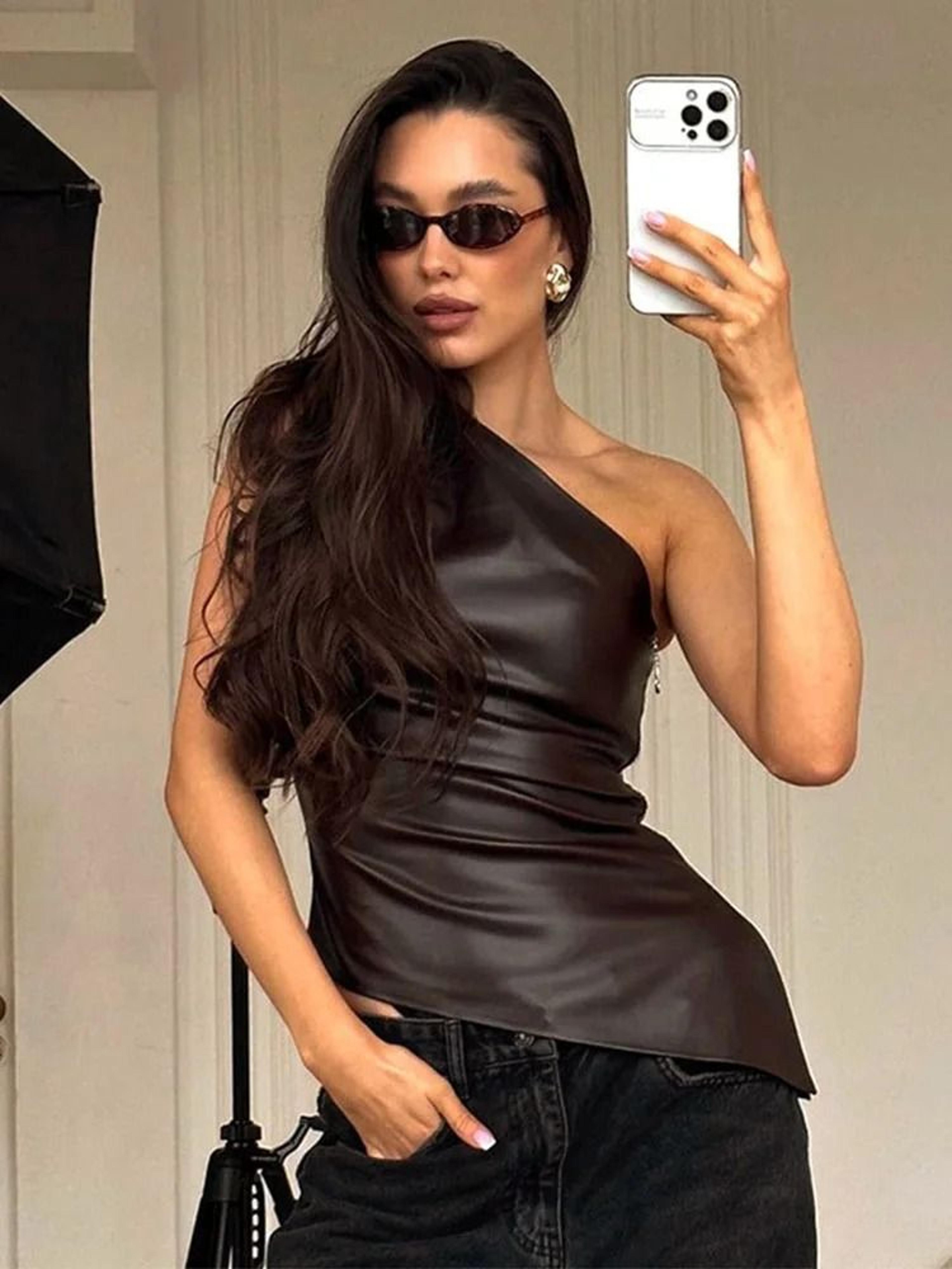 women's one shoulder jacket slim fit sleeveless zip vest for fall & winter