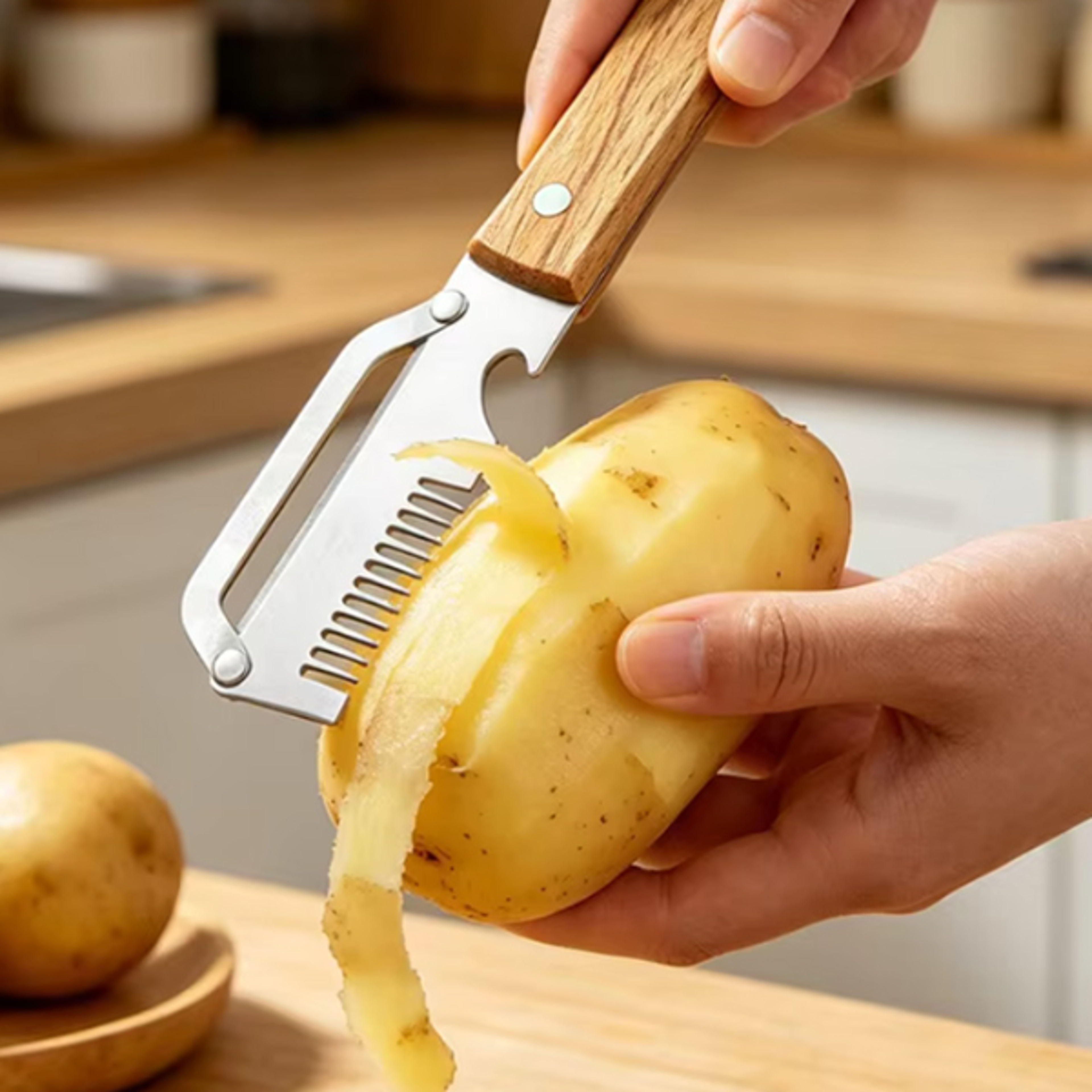 vegetable peeler & kitchen peeling knife with wooden handle and bottle opener