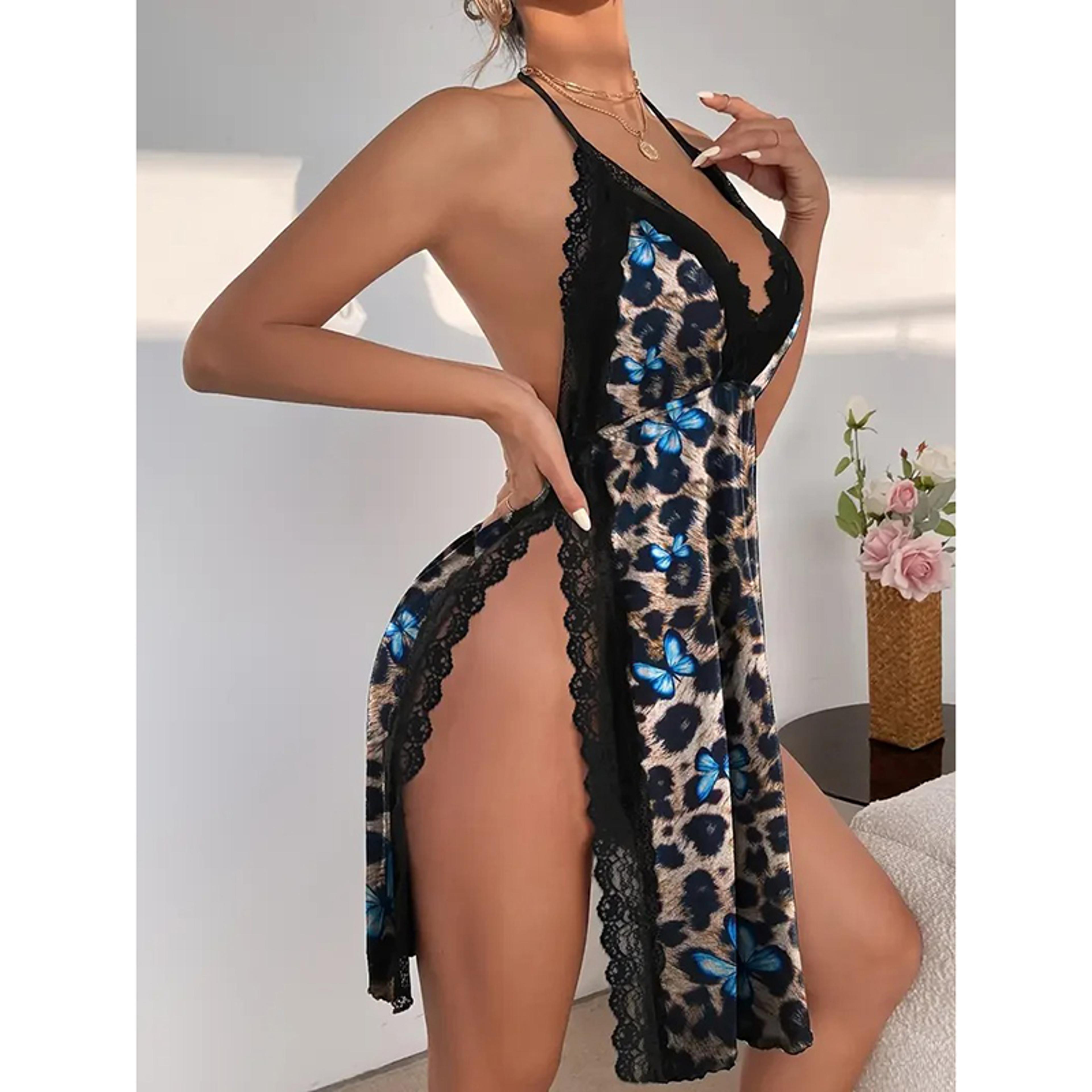 Plus Size Nightgown For Women Soft Lounge Sleep Dress With Elegant Side Slit 2