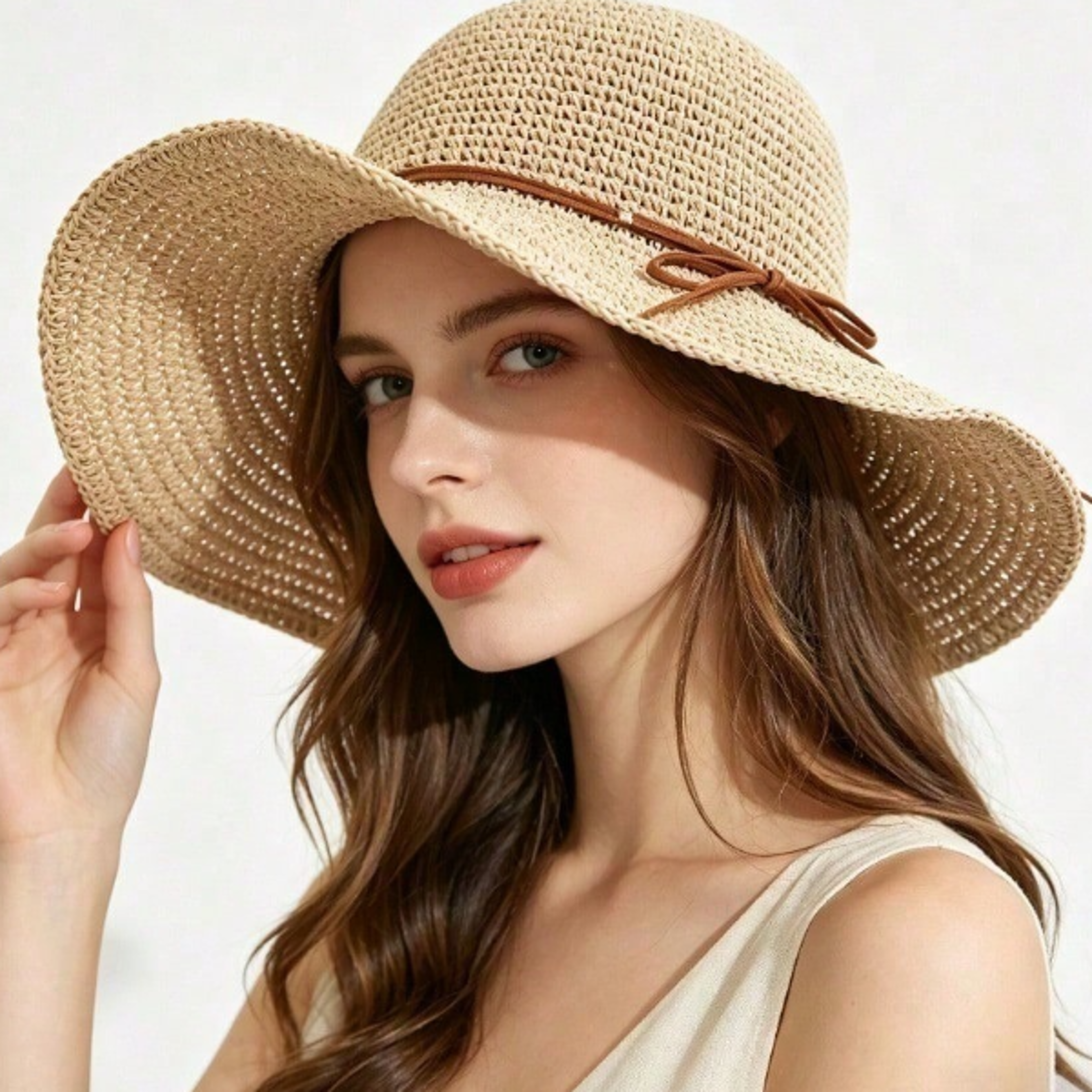 bohemian women's straw hat with wide brim uv protection for summer beach & travel