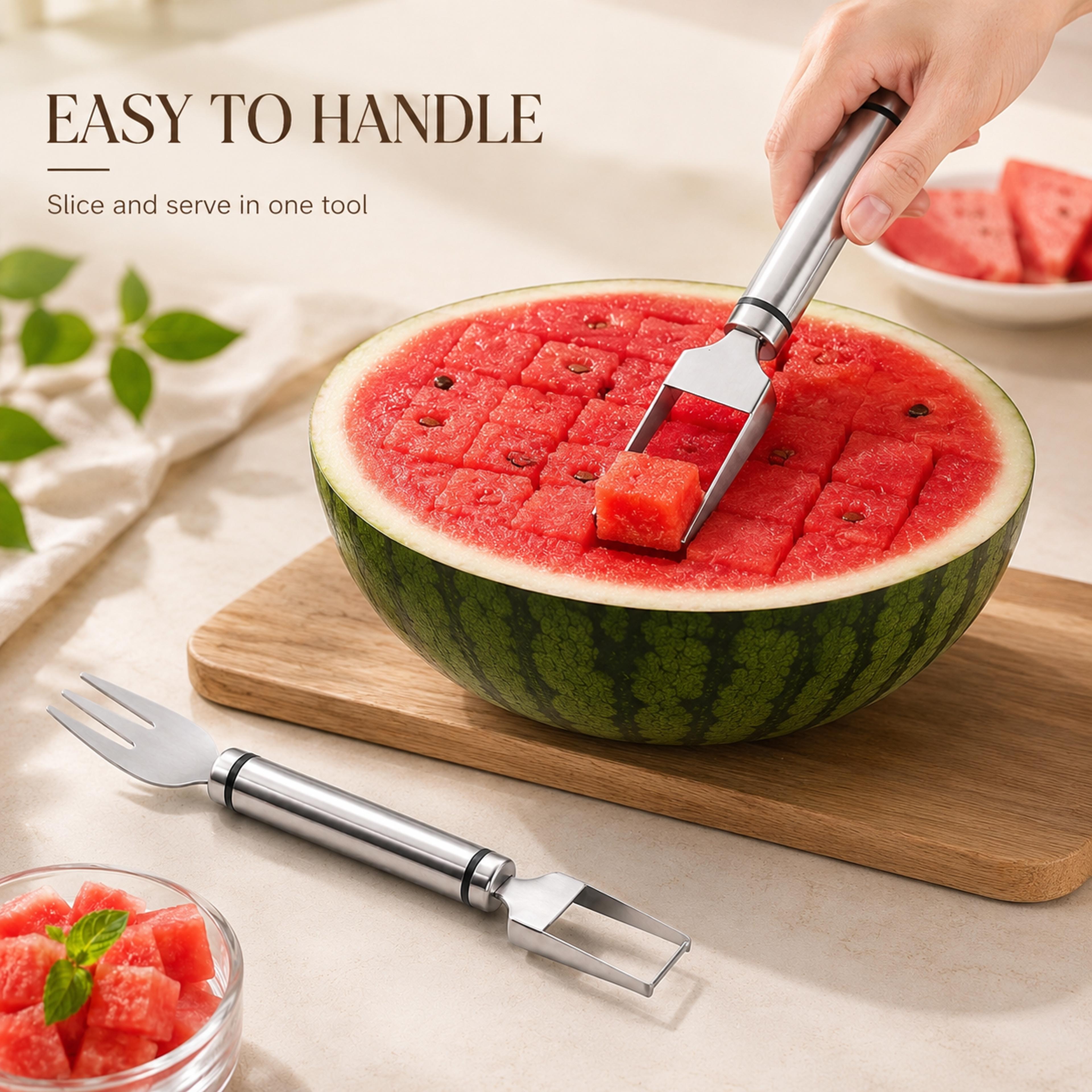 Stainless Steel Fruit Fork  Fruit Cutter Portable Fruit Slicer Kitchen Gadget 3