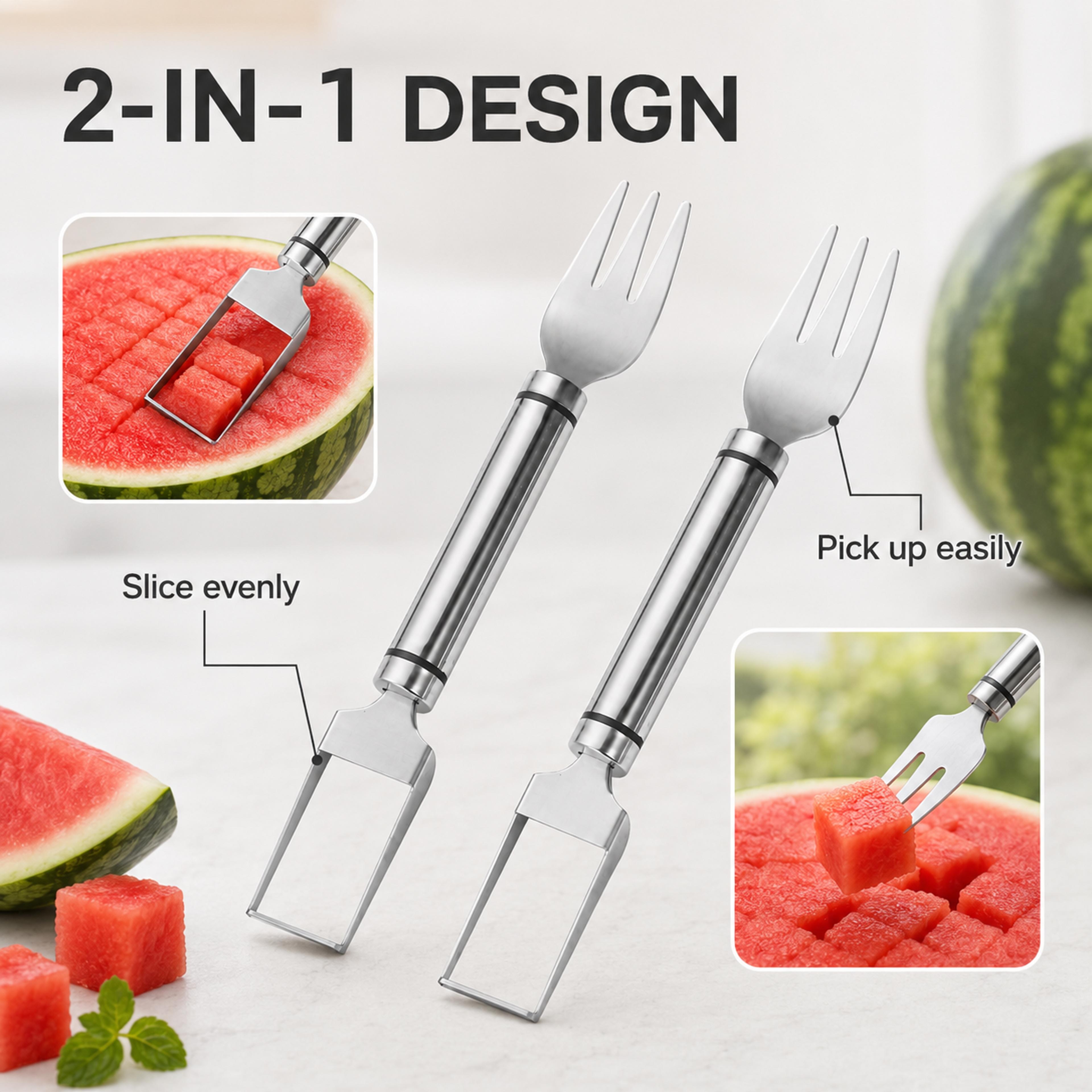 Stainless Steel Fruit Fork  Fruit Cutter Portable Fruit Slicer Kitchen Gadget 4