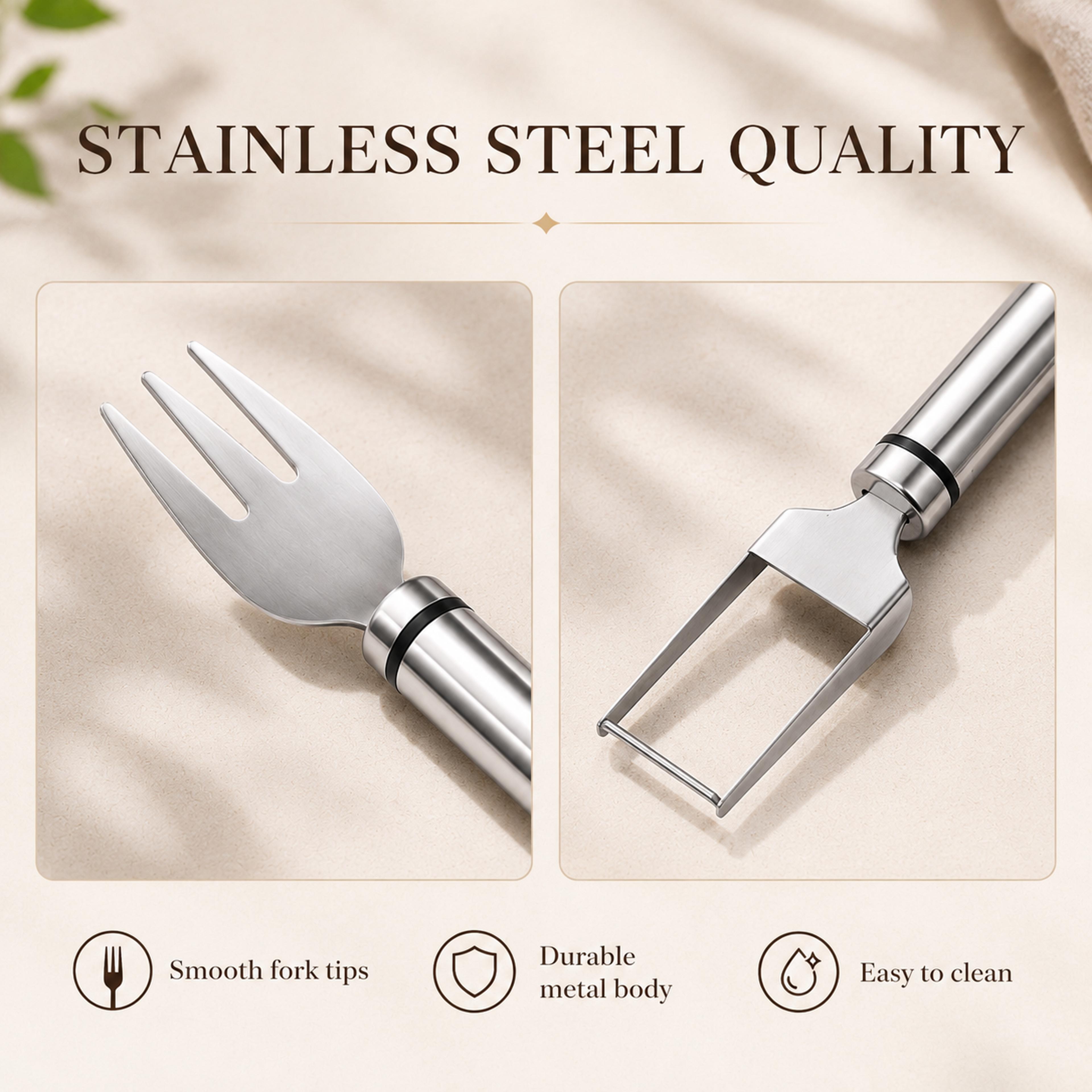 Stainless Steel Fruit Fork  Fruit Cutter Portable Fruit Slicer Kitchen Gadget 5