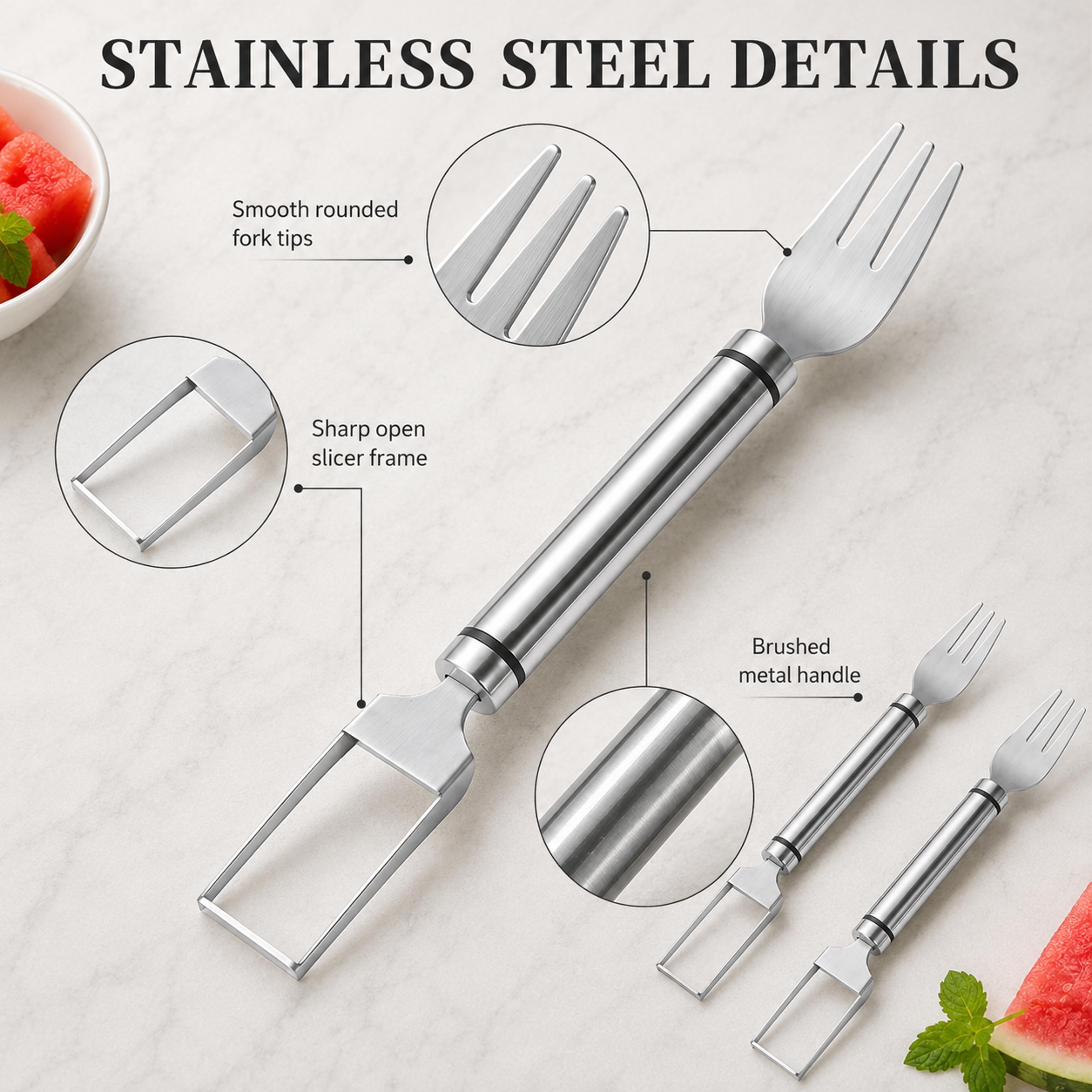 Stainless Steel Fruit Fork  Fruit Cutter Portable Fruit Slicer Kitchen Gadget 6