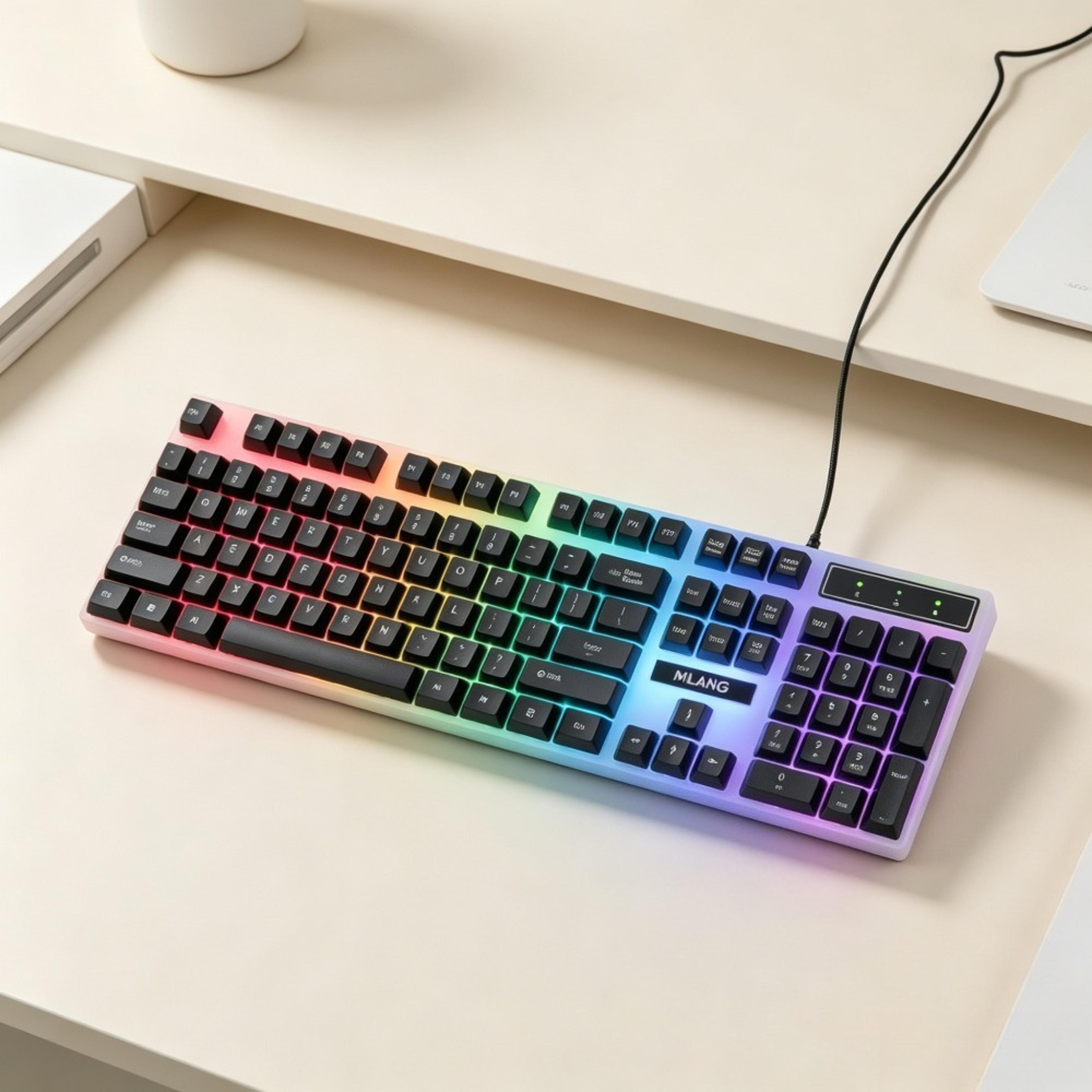 key wired gaming keyboard with rainbow backlight ergonomic usb mechanical feel keyboards