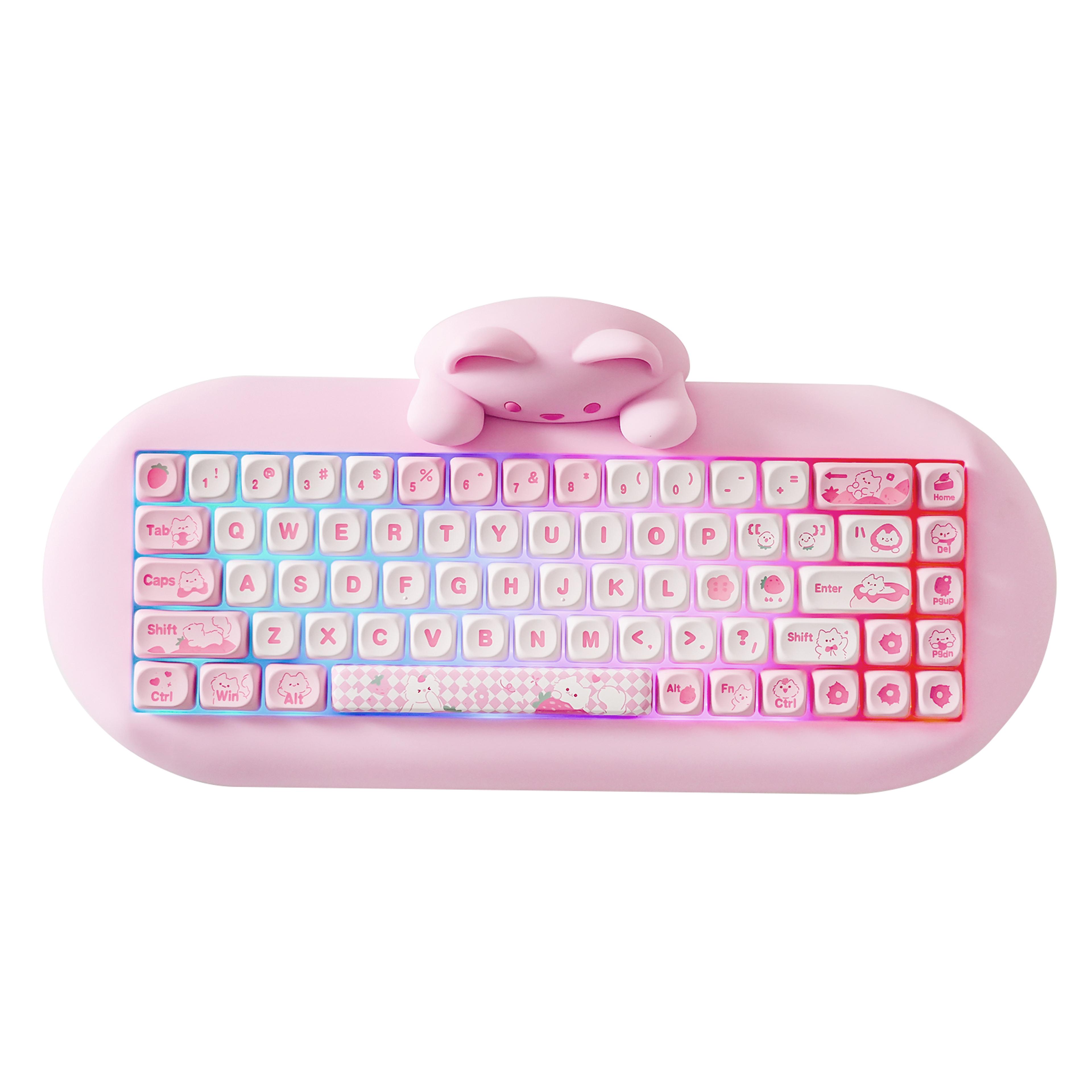 wireless mechanical keyboard with cute cat design, gaming rgb hot swappable keyboard