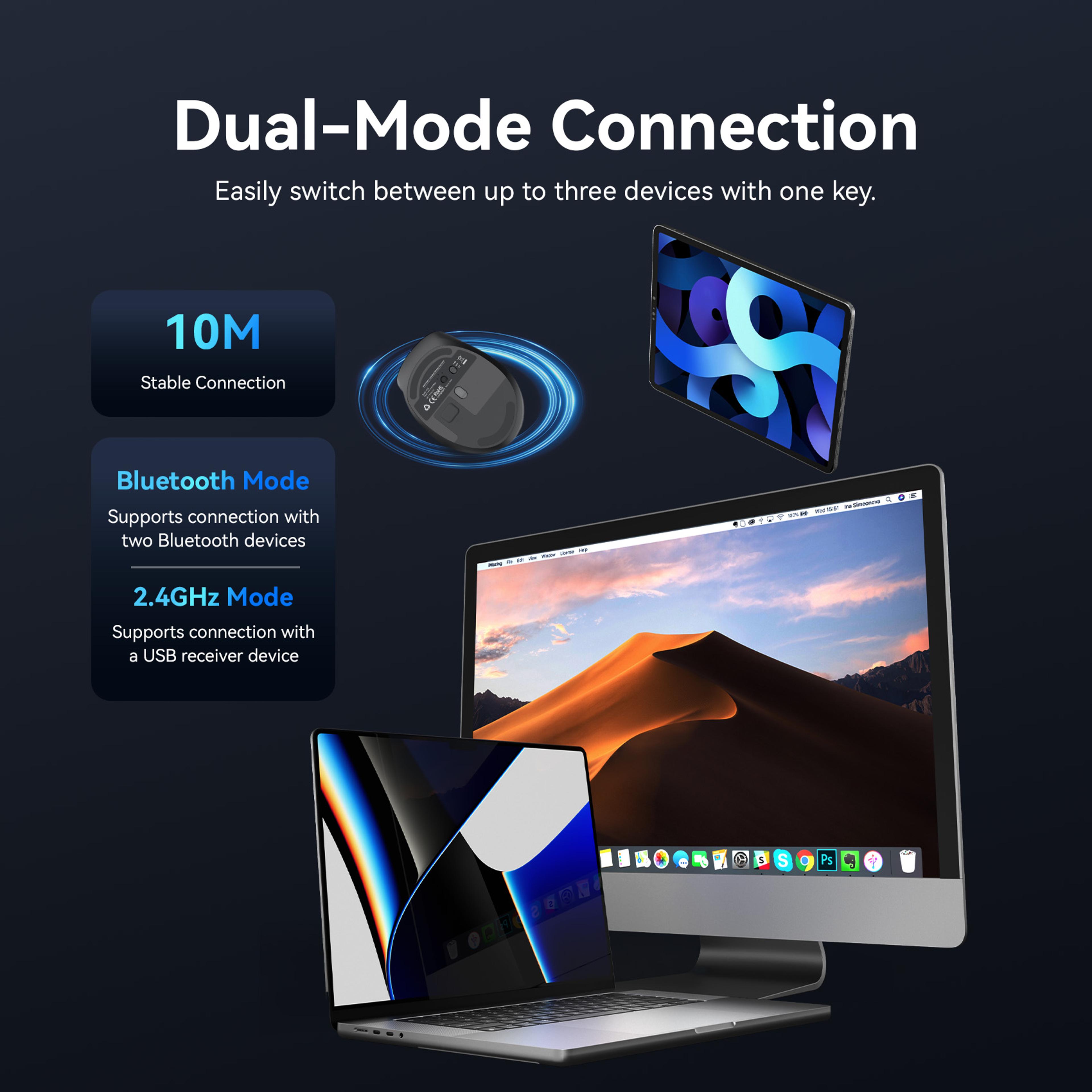Vention Wireless Bluetooth Mouse Dual Mode Ergonomic DPI Silent Mouse For Laptop Mac  PC 2