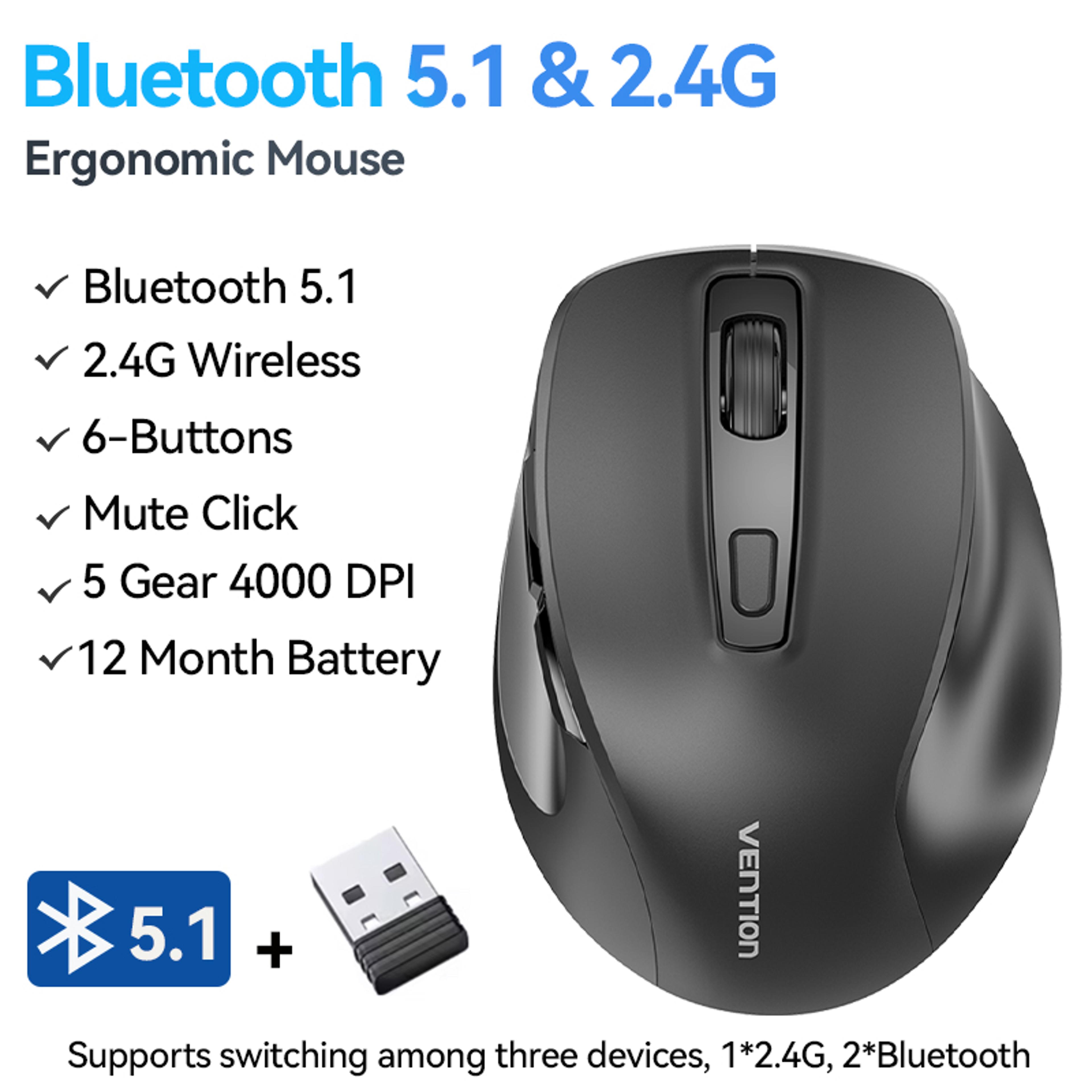 Vention Wireless Bluetooth Mouse Dual Mode Ergonomic DPI Silent Mouse For Laptop Mac  PC 7