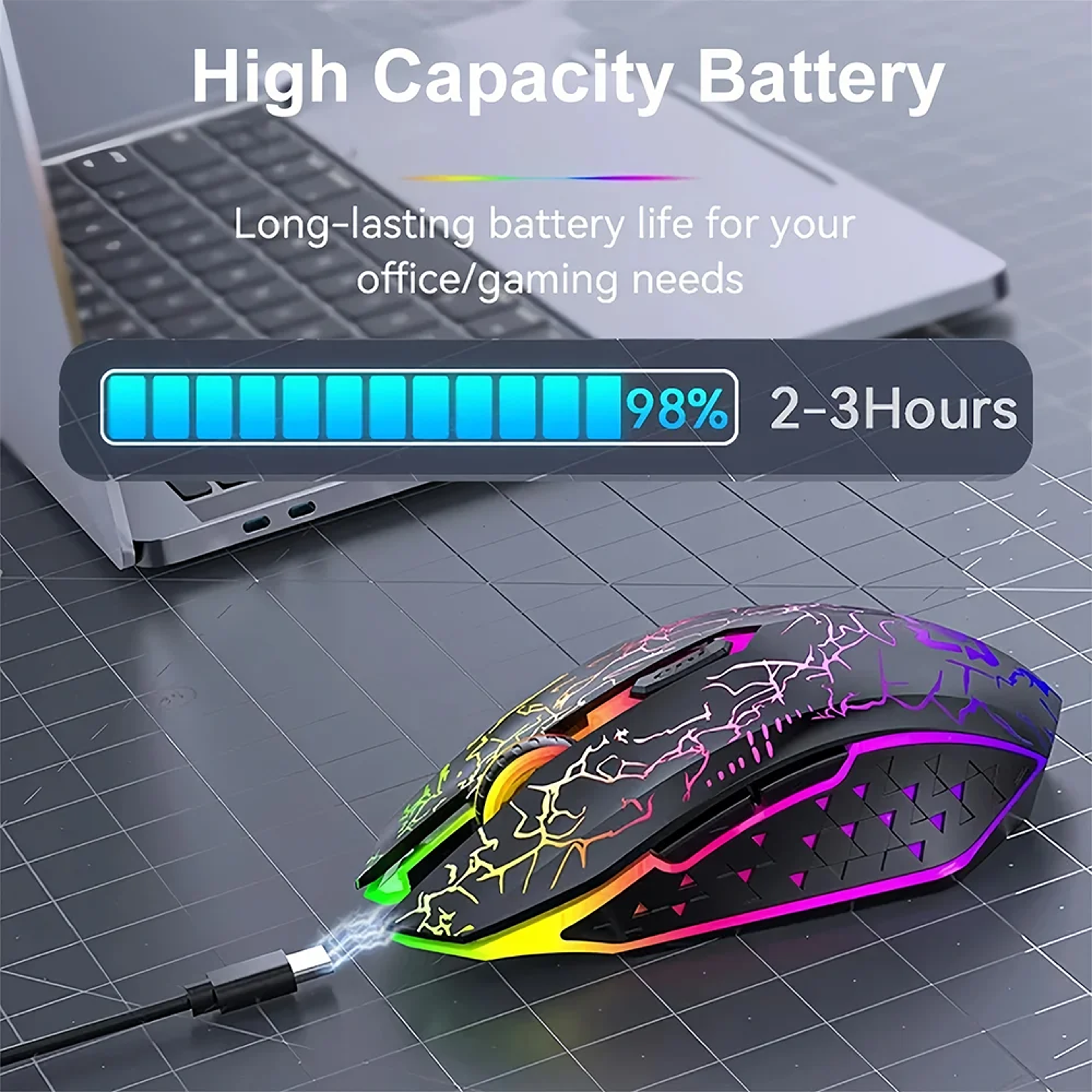 Dual Mode Wireless Bluetooth Mouse With Silent Click RGB Lighting  Buttons For Laptop Mac  PC 3
