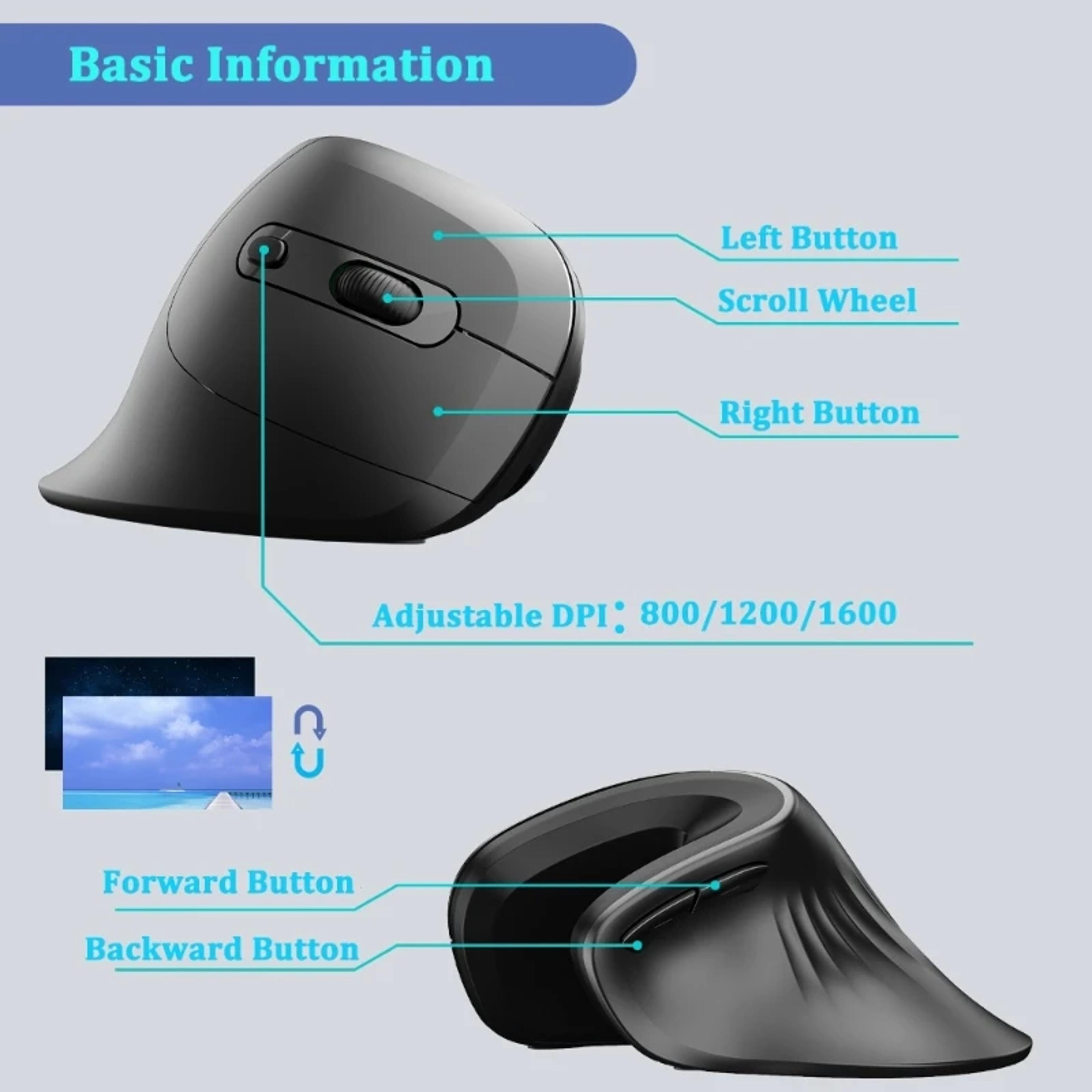 Vertical Mouse Wireless Ergonomic Silent Mouse With Adjustable DPI For Laptop  Desktop 4