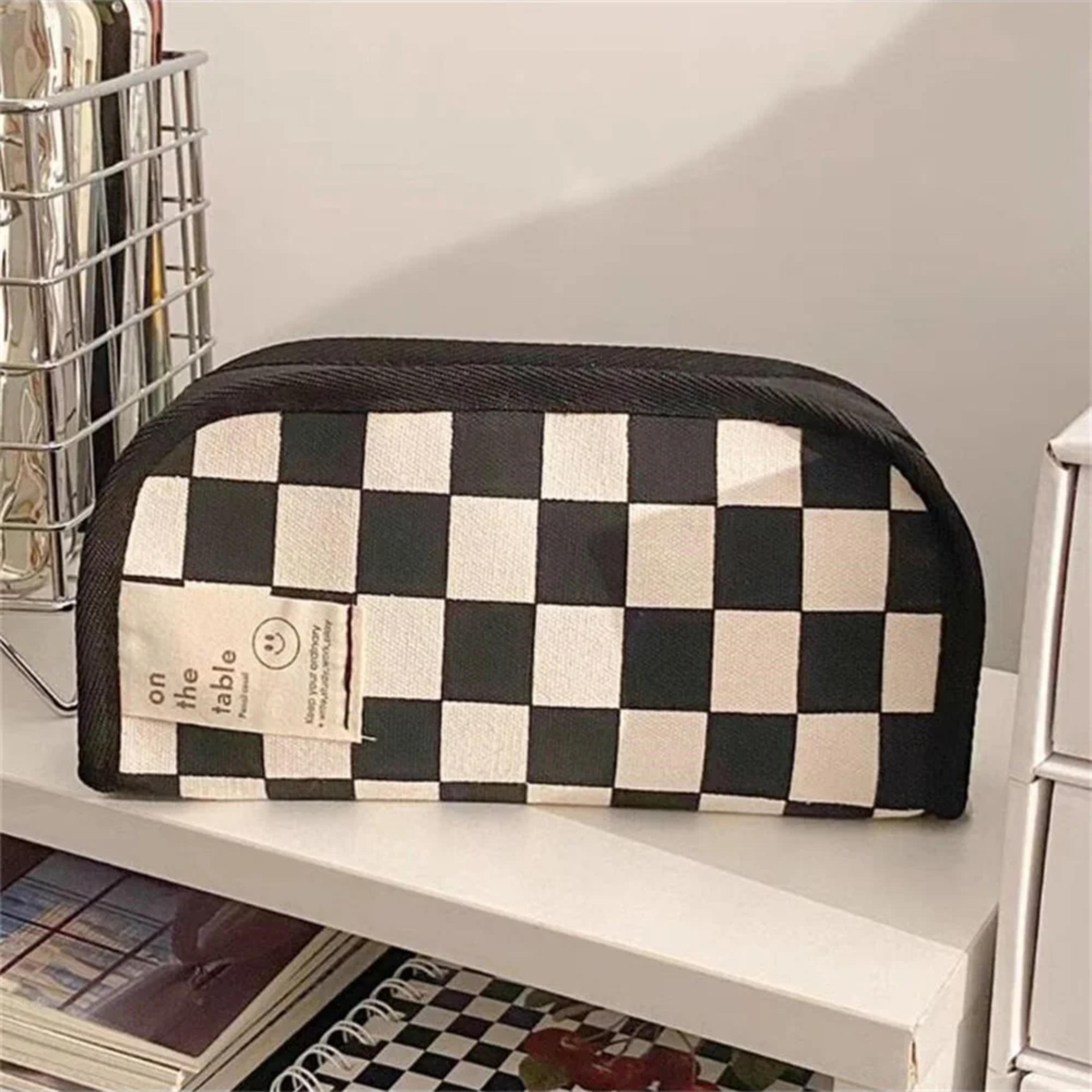 Large Capacity Pencil Case For Students Back To School Backpack Canvas Checkerboard Pencil Pouch 2
