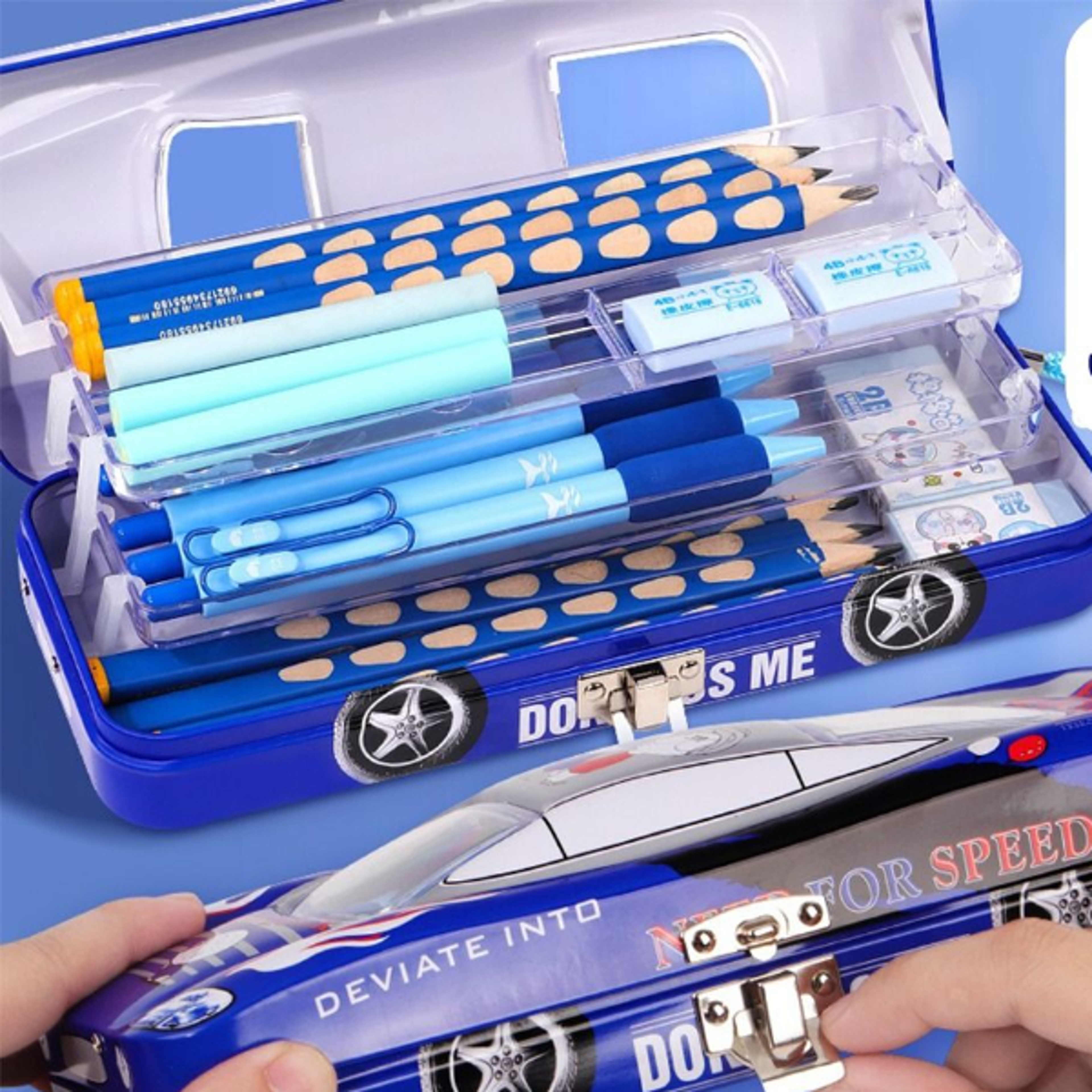premium metal pencil case with lock layer organizer for students back to school backpack essentials