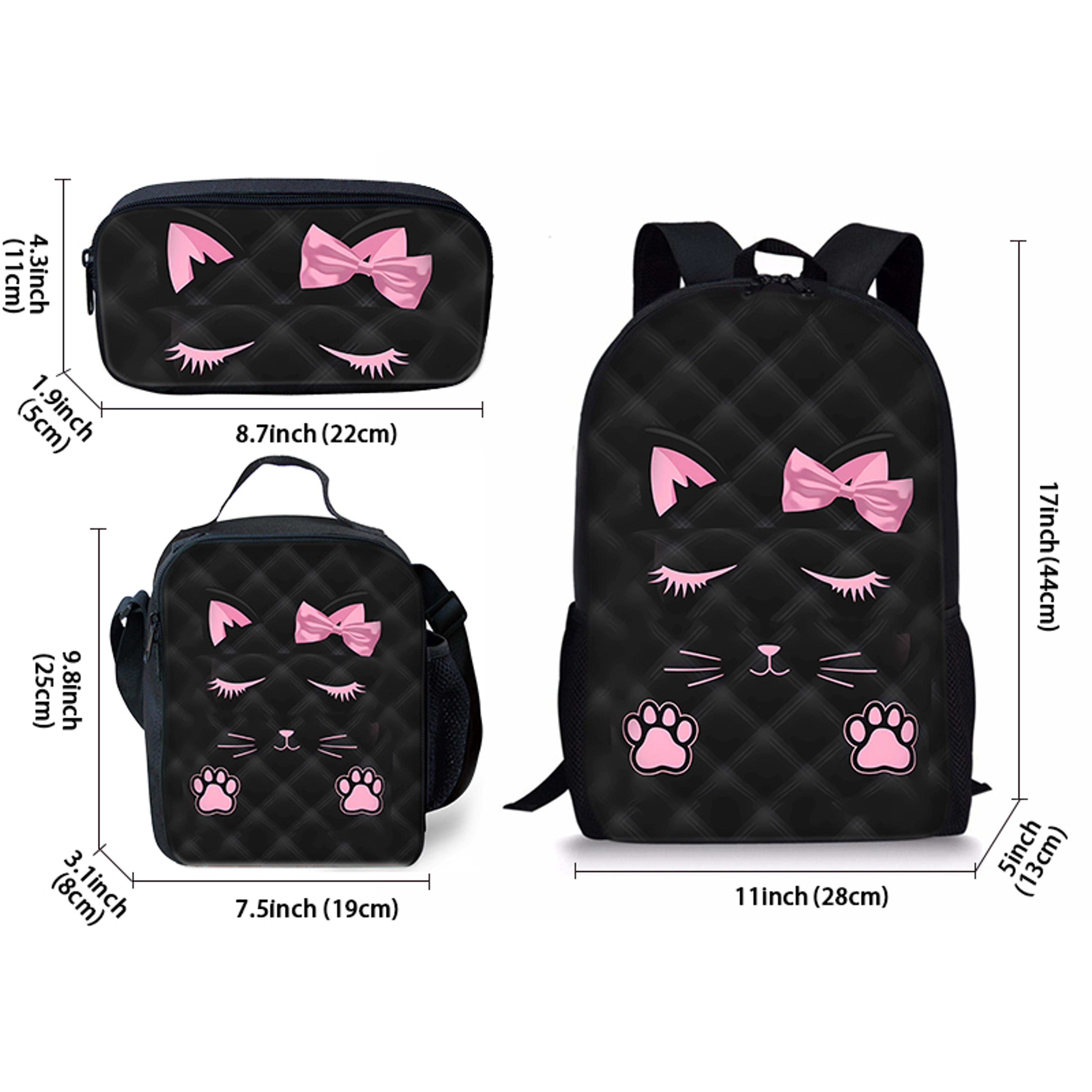 Pink Cat Kids Backpack Set For Back To School Cartoon School Backpack With Lunch Bag  Pencil Case 5