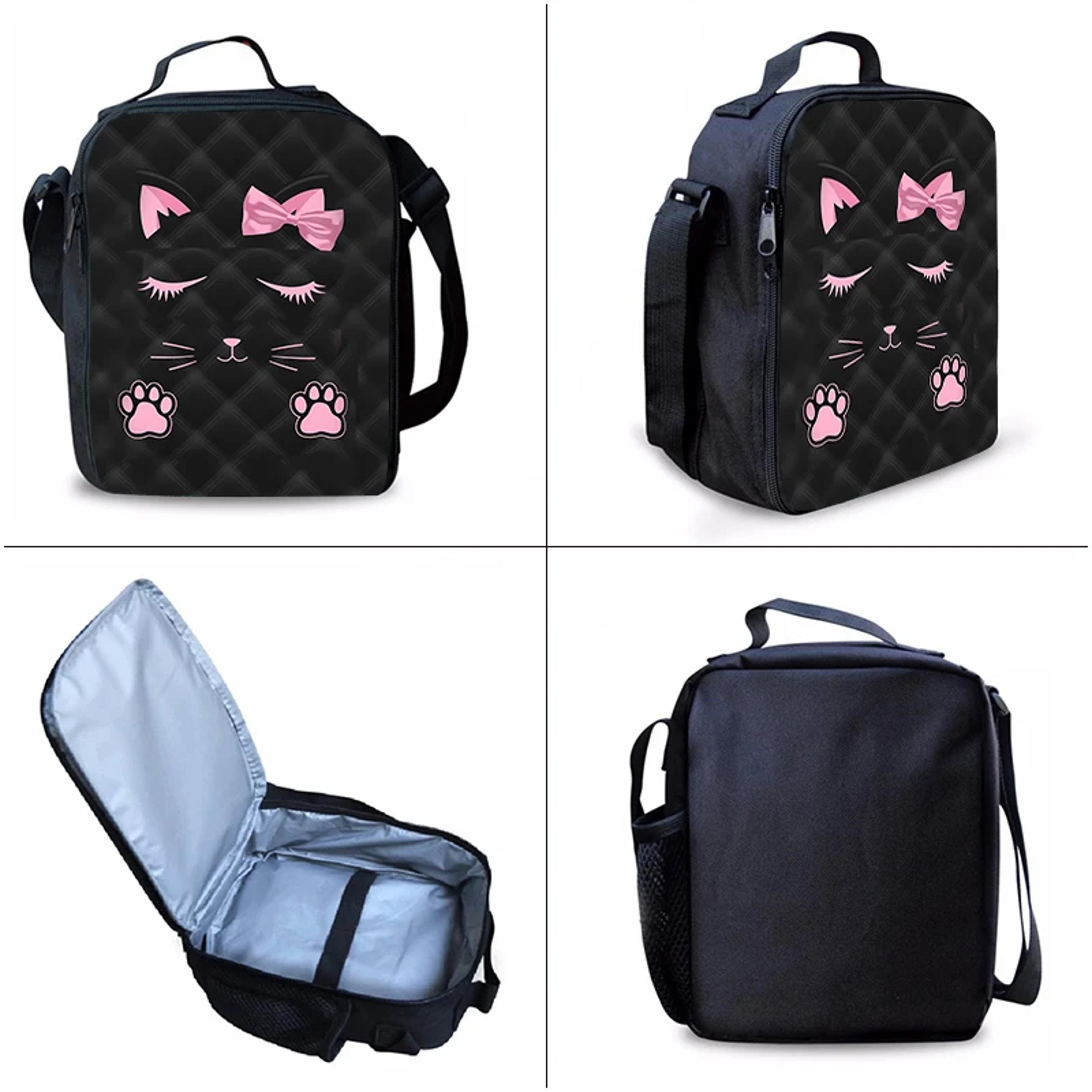 Pink Cat Kids Backpack Set For Back To School Cartoon School Backpack With Lunch Bag  Pencil Case 2
