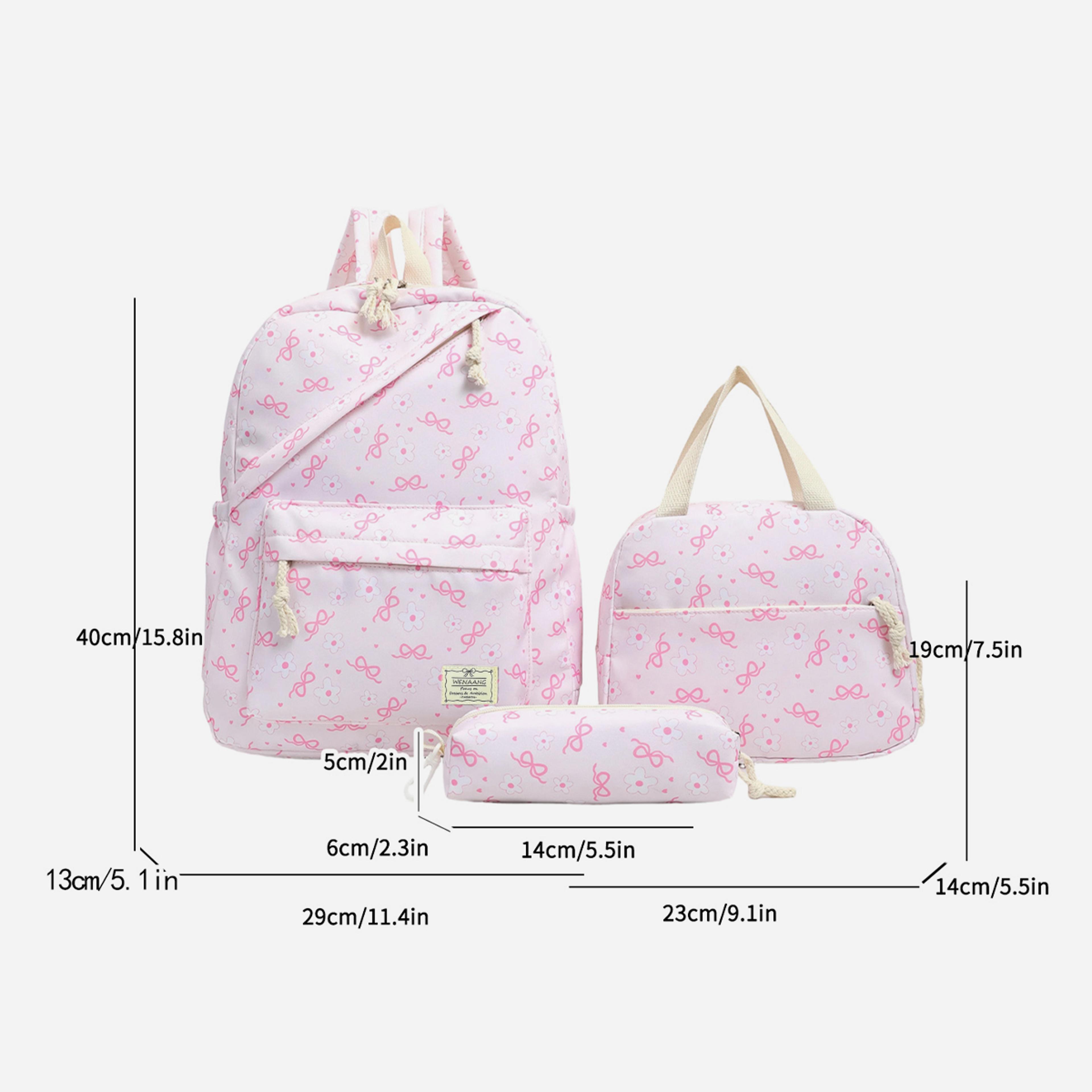 Charming Floral Girls Backpack Set With Lunch Bag  Pencil Case Back To School Backpack 4