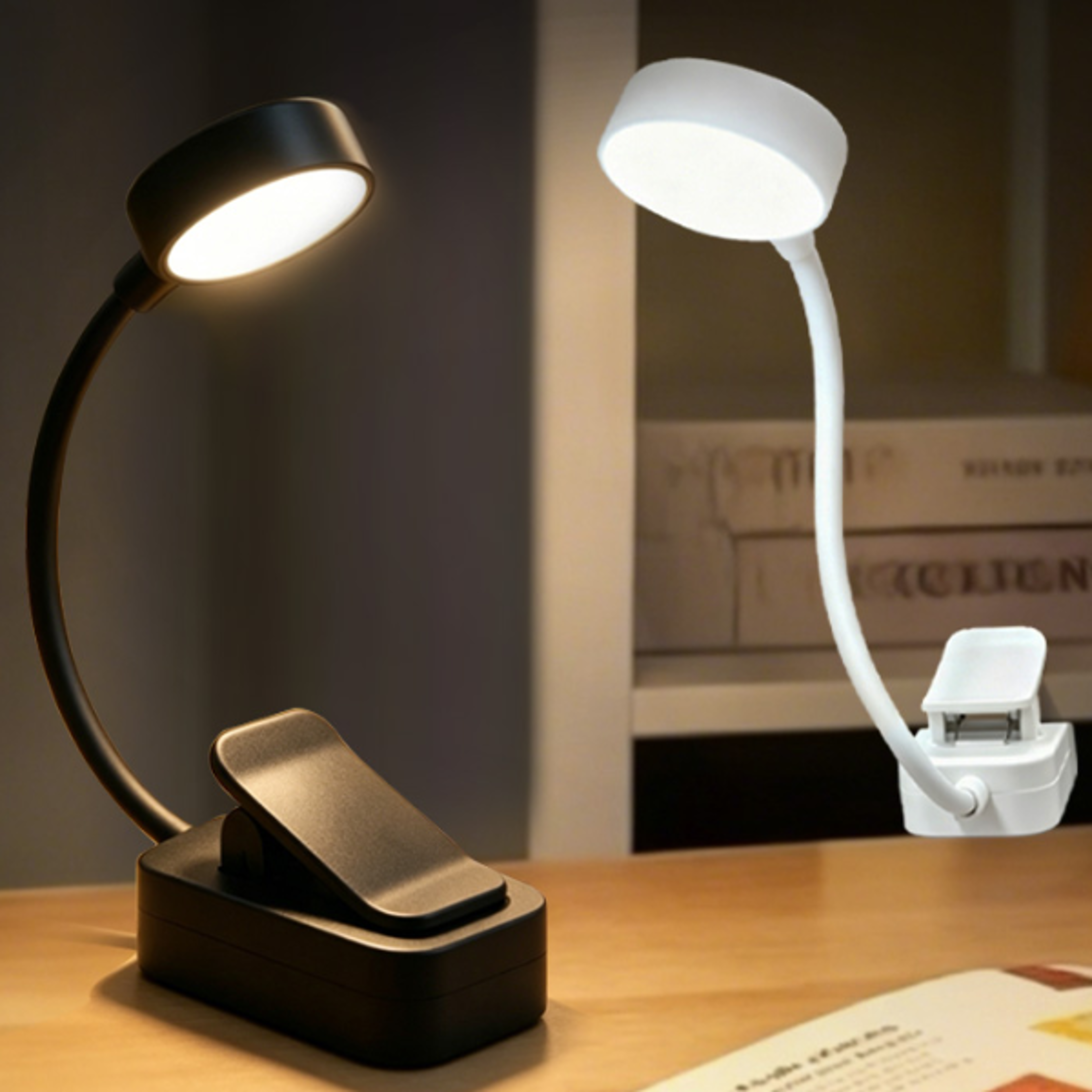 rechargeable desk lamp clip on led reading light with light modes and flexible gooseneck