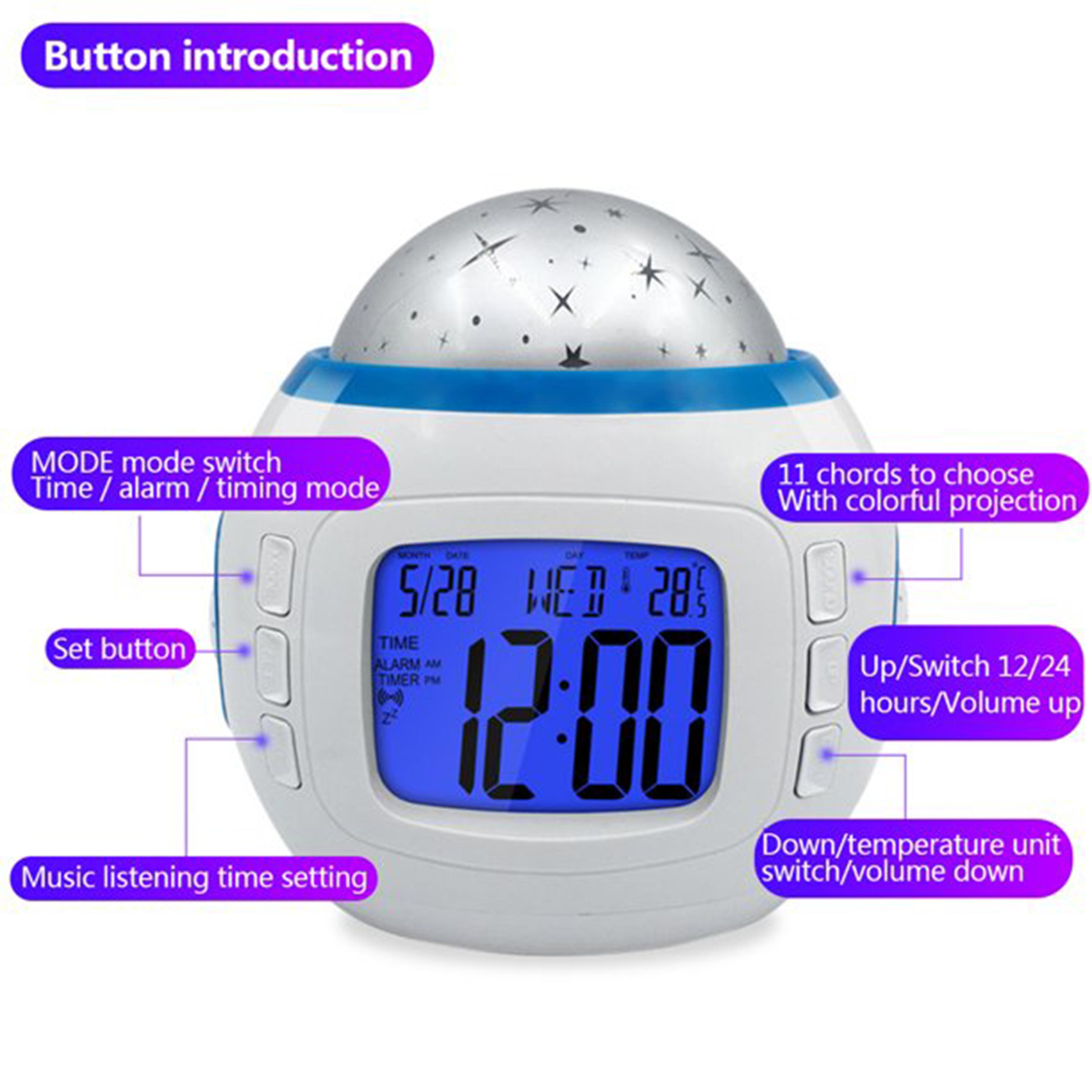 Dream Glow Star Projector Alarm Clock With Music LED Kids Night Light  Digital Bedside Clock 3