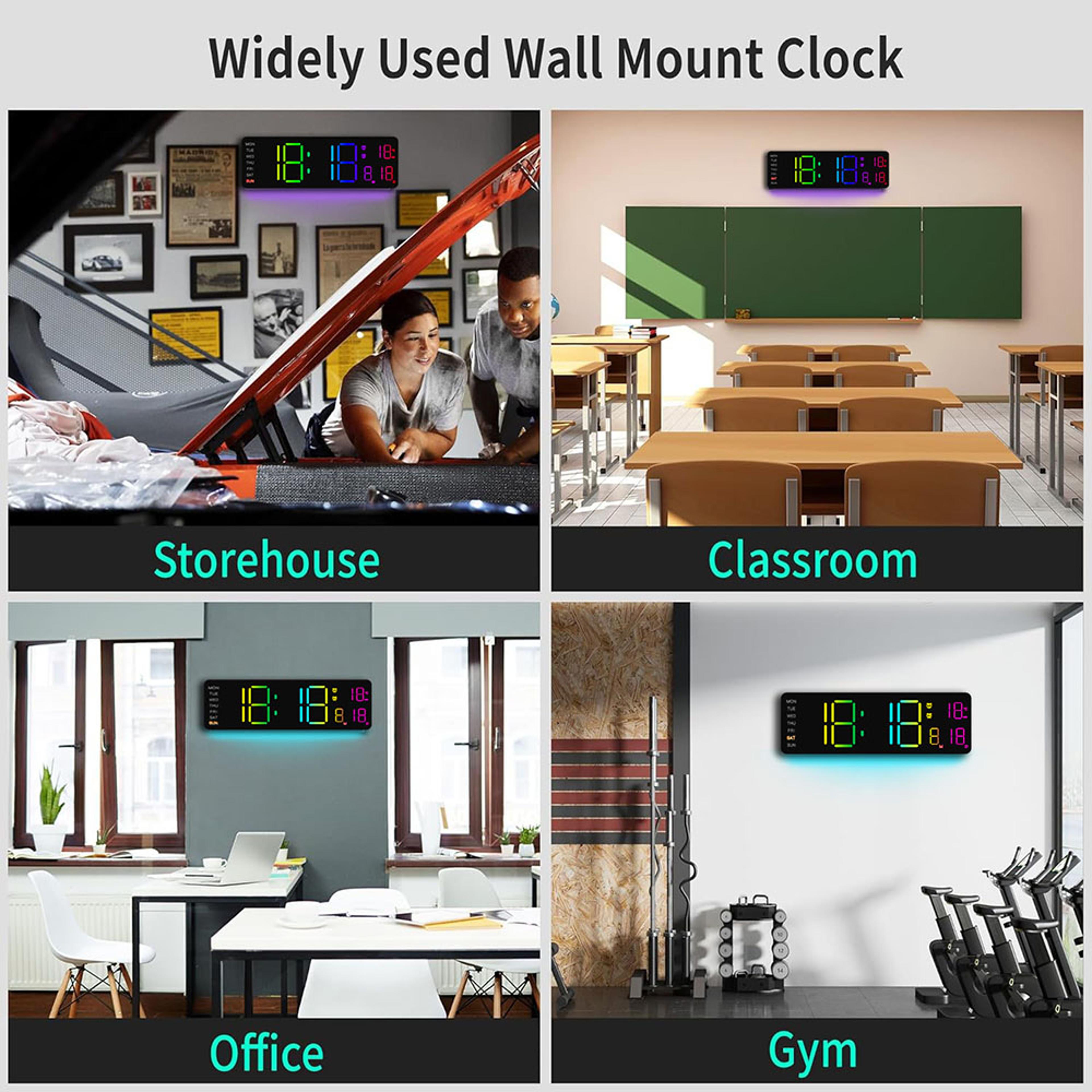 Smart RGB LED Wall Clock With Remote Control Calendar  Temperature Display 2