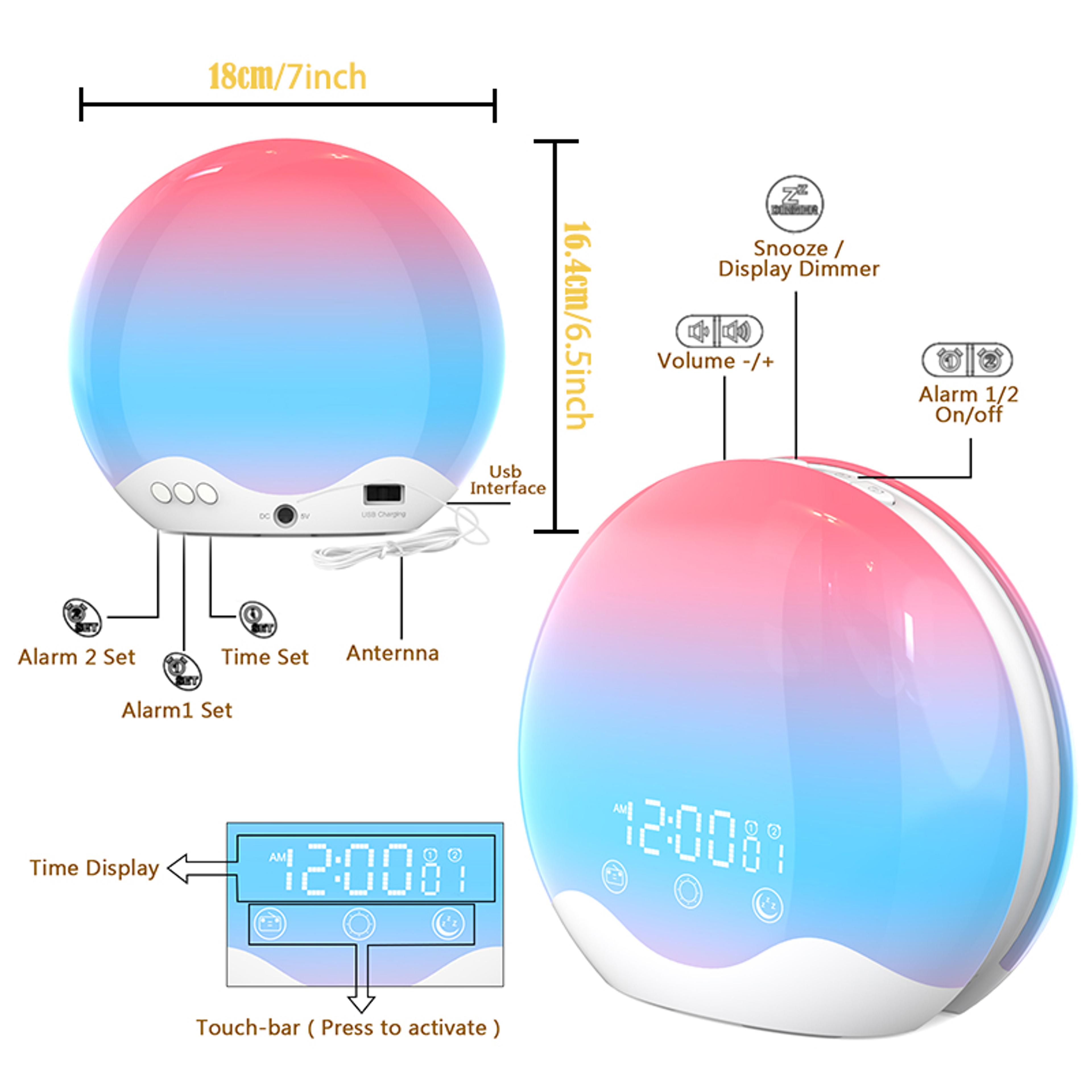 Sunrise Alarm Clock Wake Up Light With Sleep Sounds  Color Changing Night Light 5