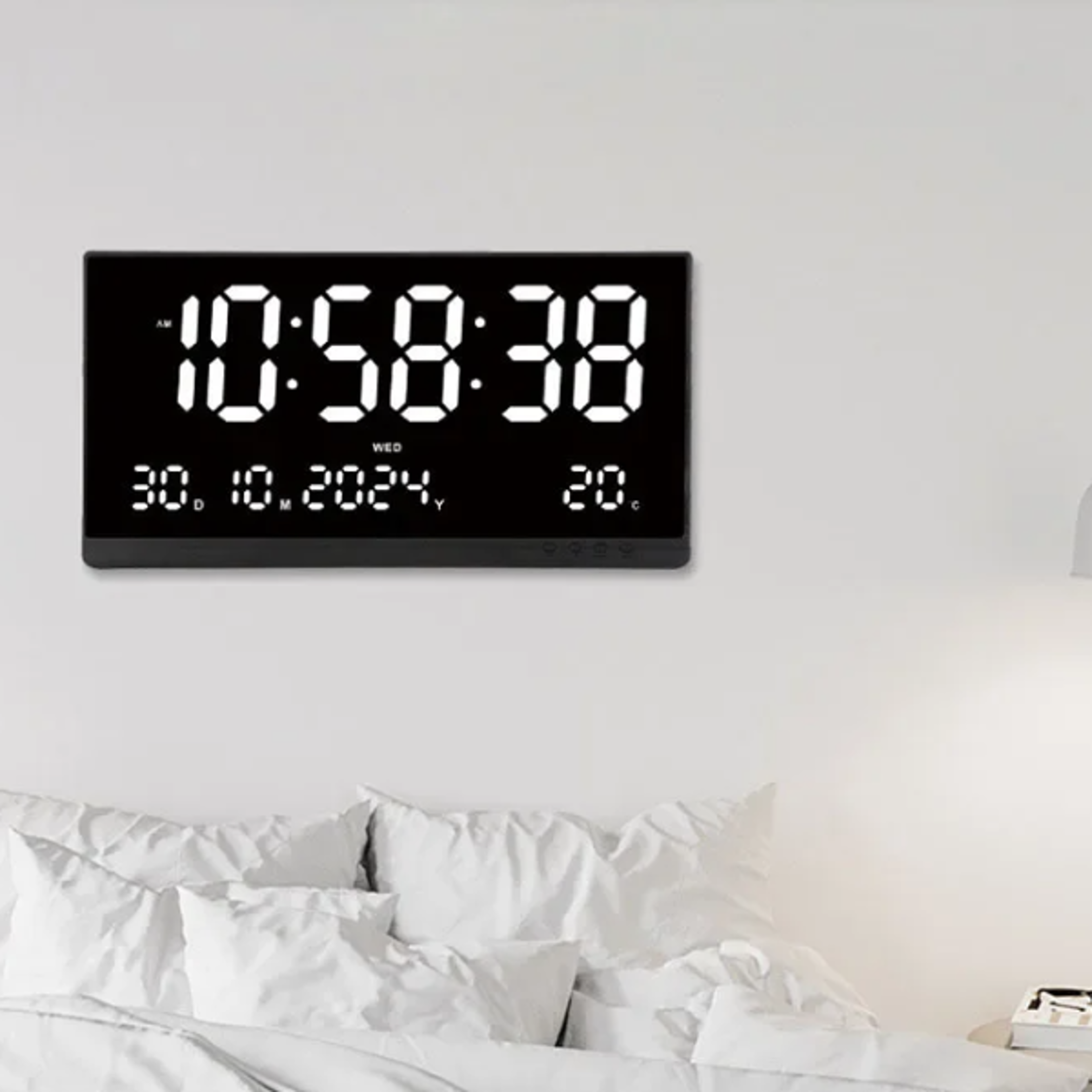 large digital wall clock with calendar, temperature & usb powered led displays