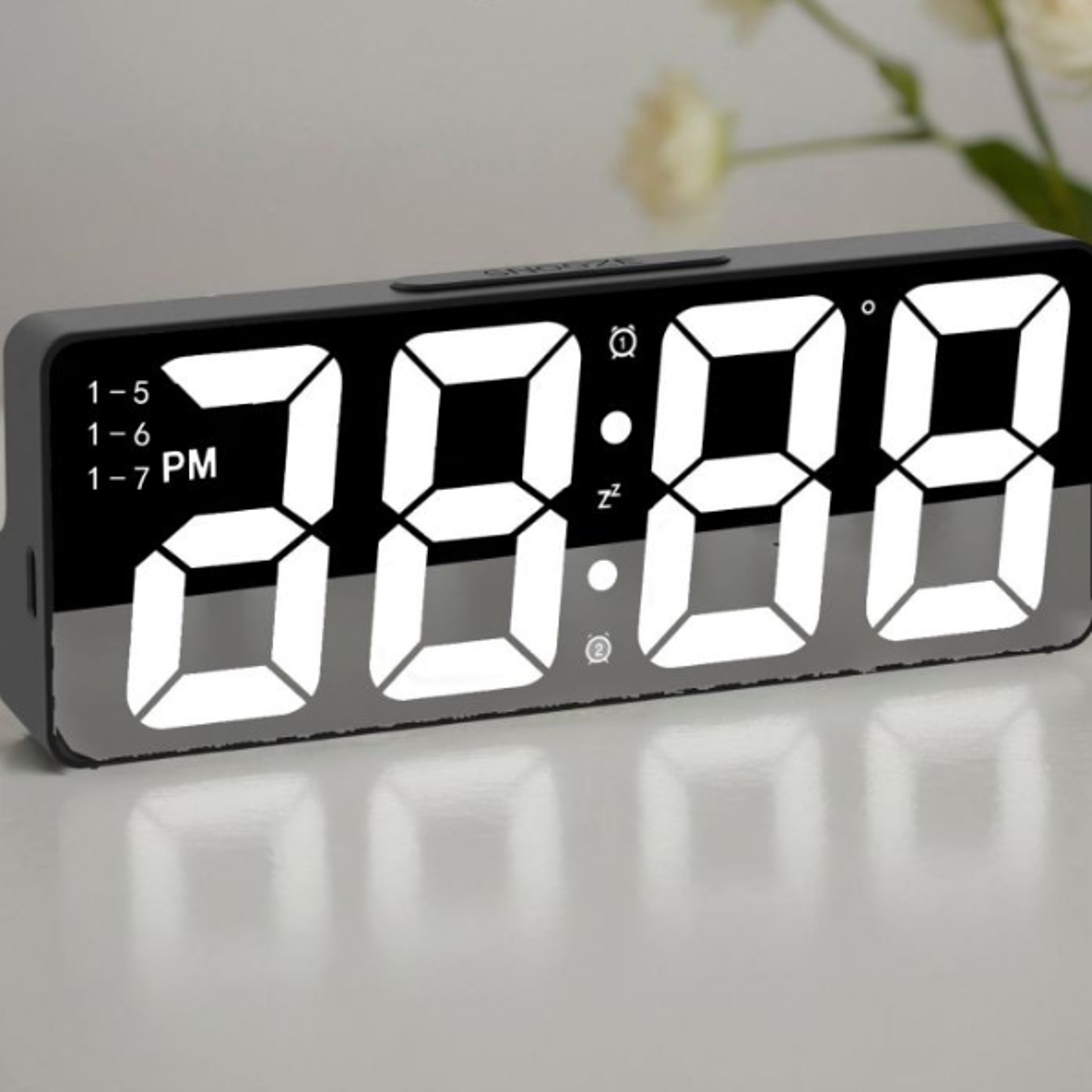 smart led digital alarm clock with voice control, dual alarm, temperature & date display