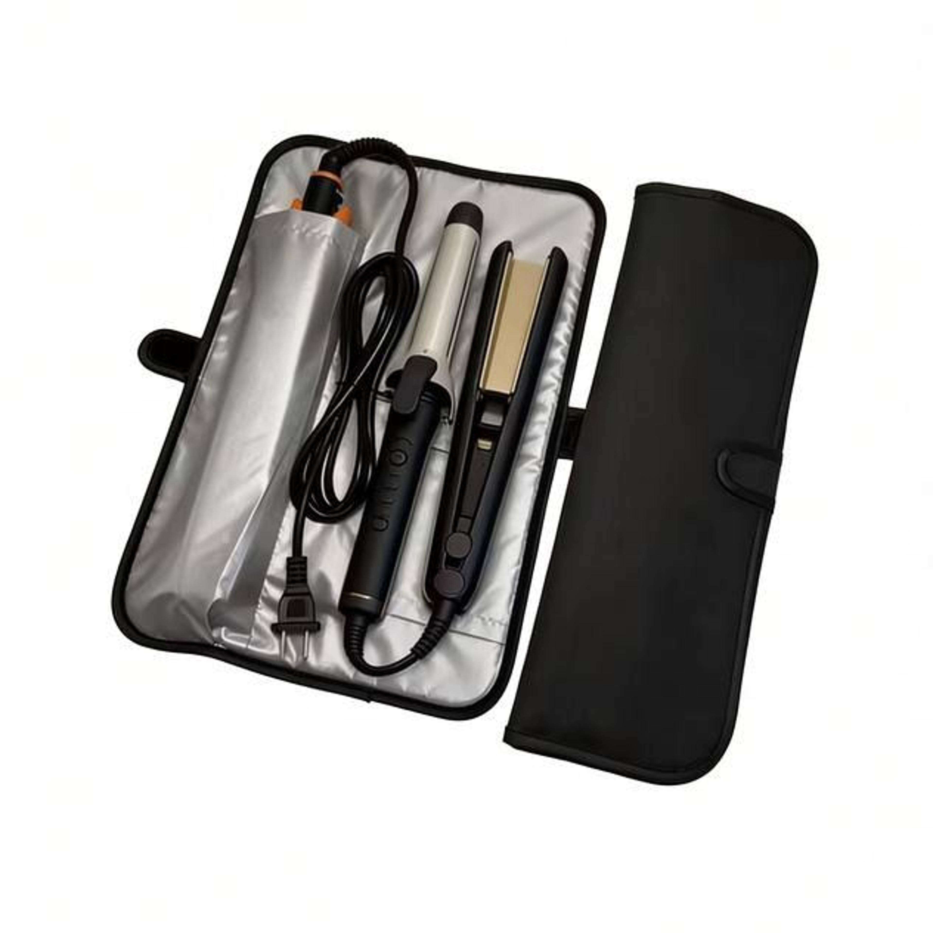 heat resistant hair straightener bag and curling iron travel case