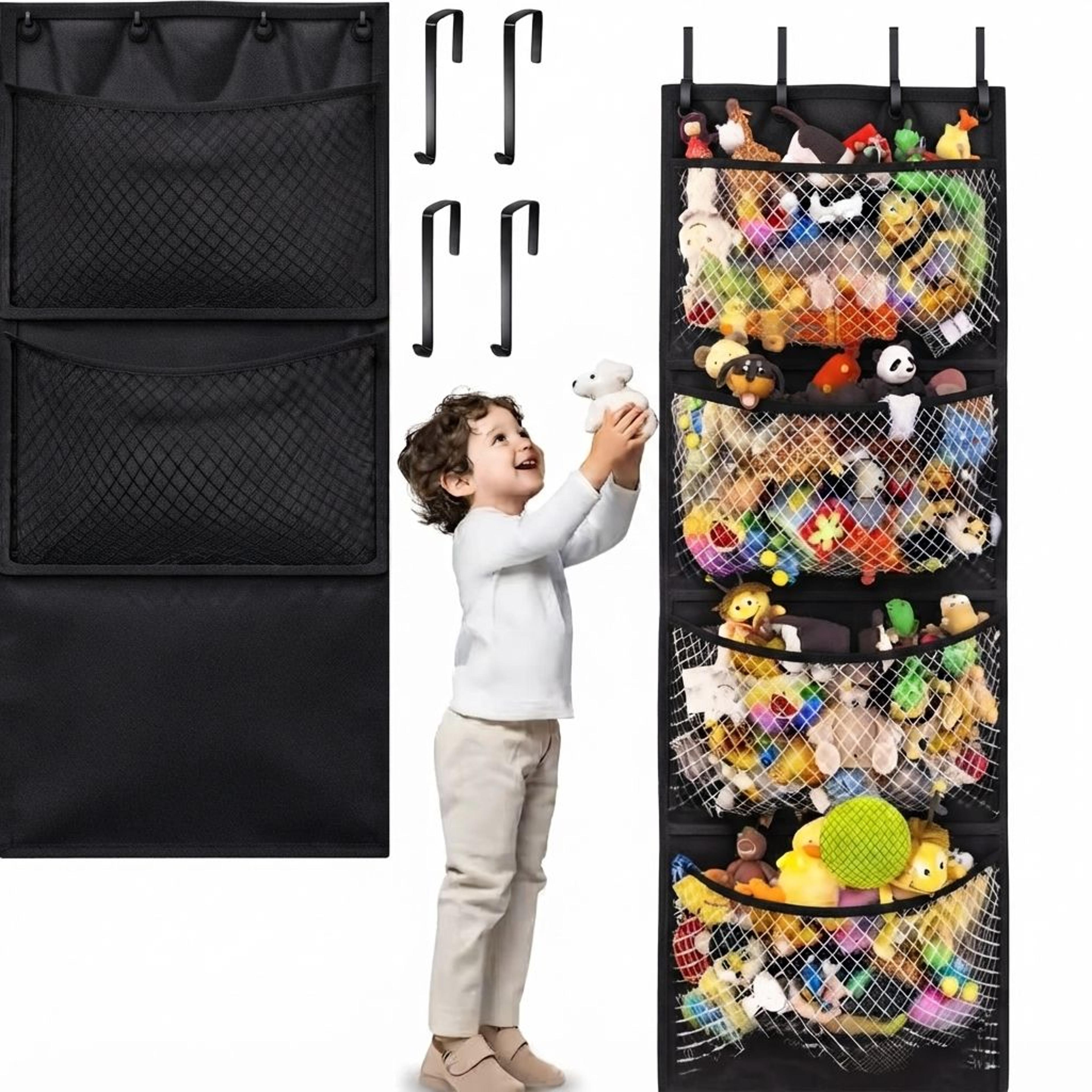 space-saving stuffed animal storage over door toy organizer with mesh pockets
