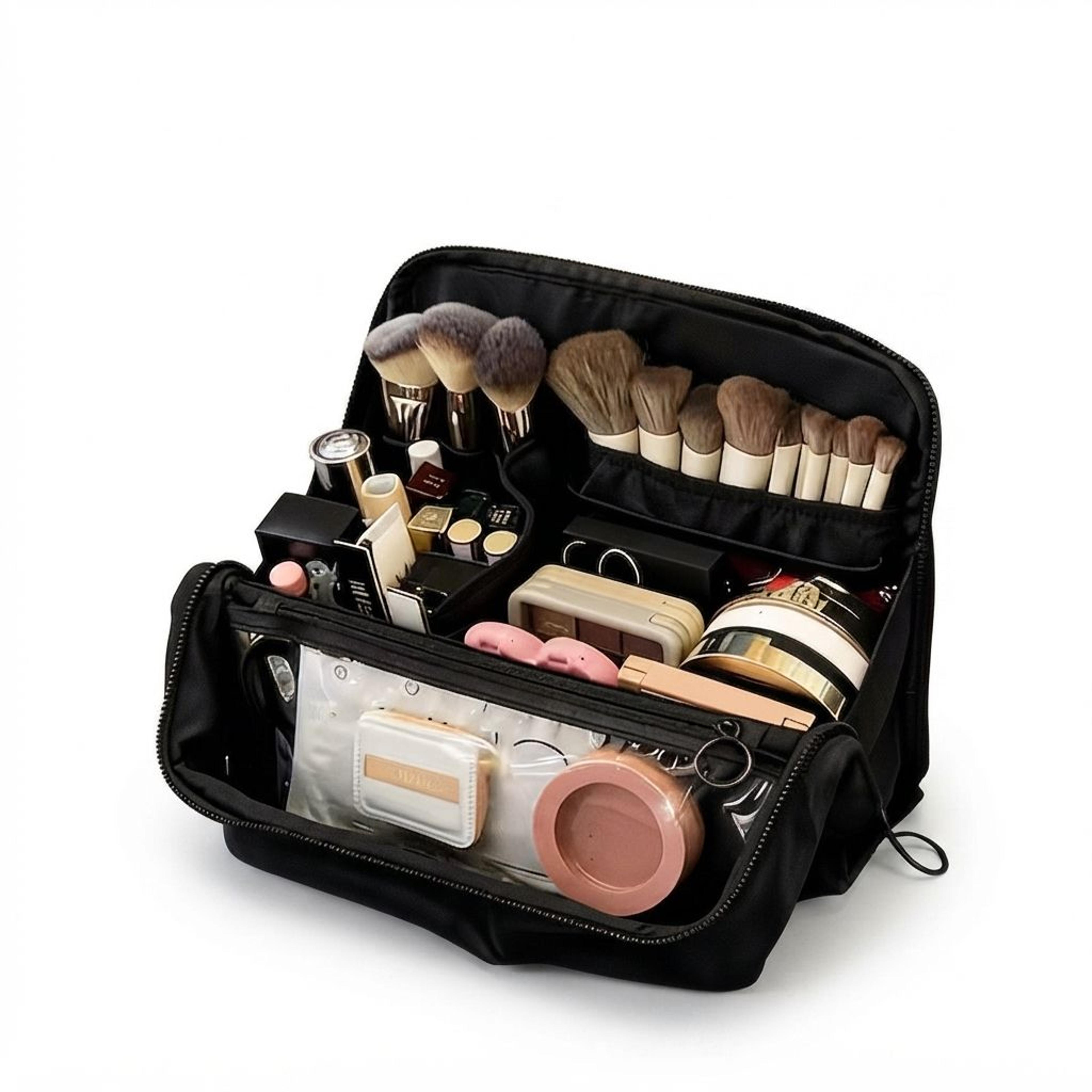 portable beauty organizer bag with travel makeup storage and daily essentials pouch